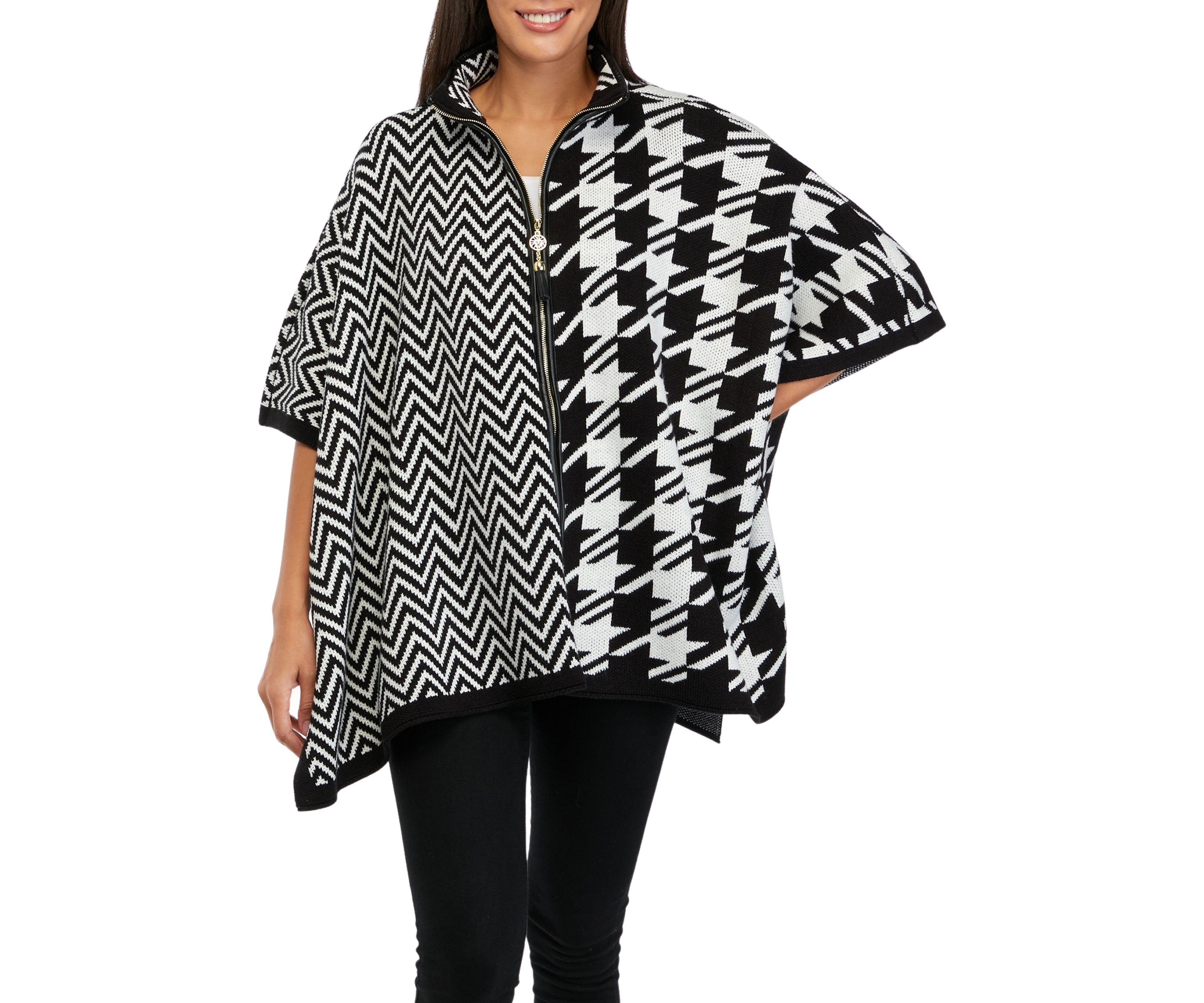 Womens Pattern Zip Front Cape