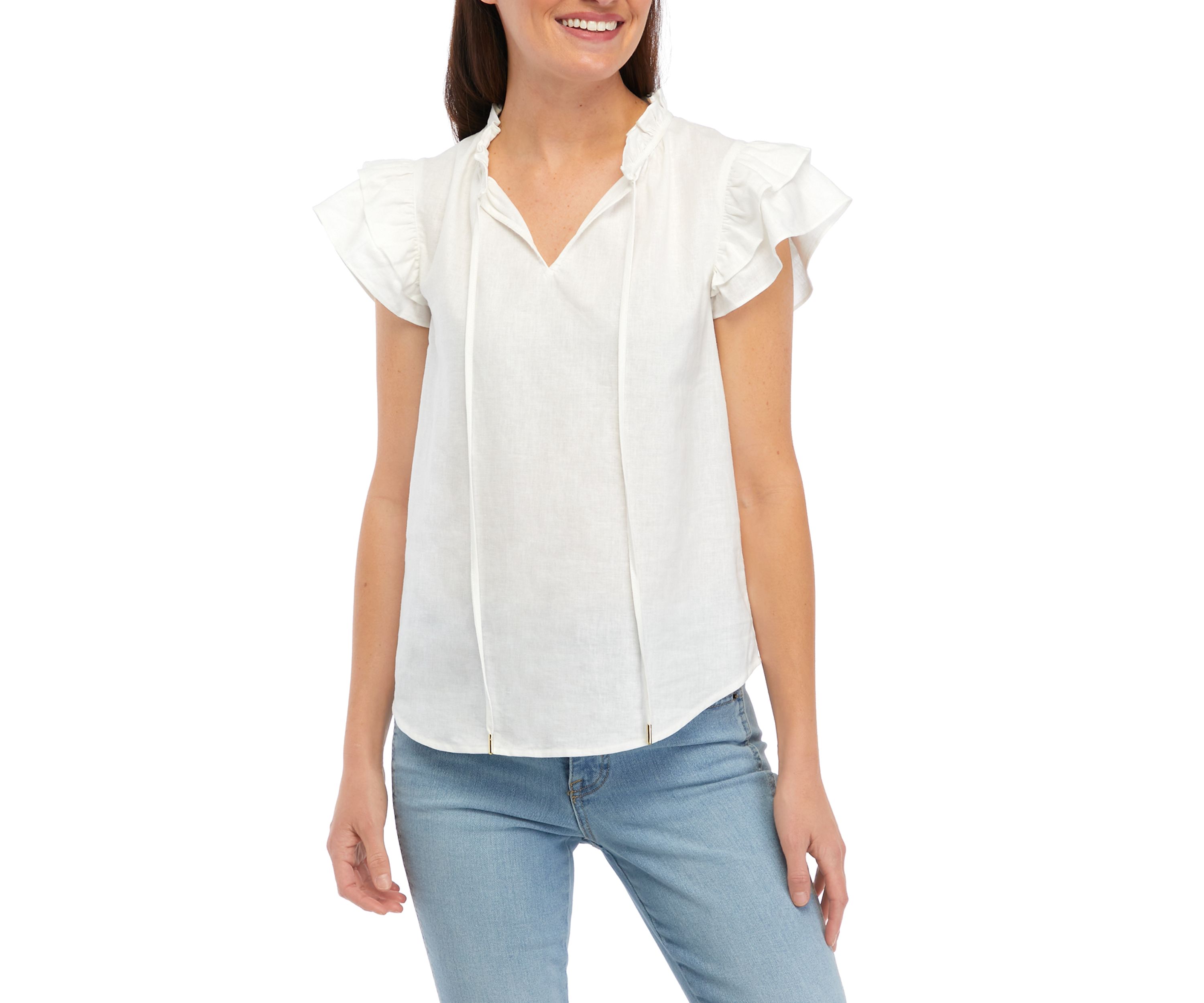 Womens Ruffle Sleeve Tie Blouse
