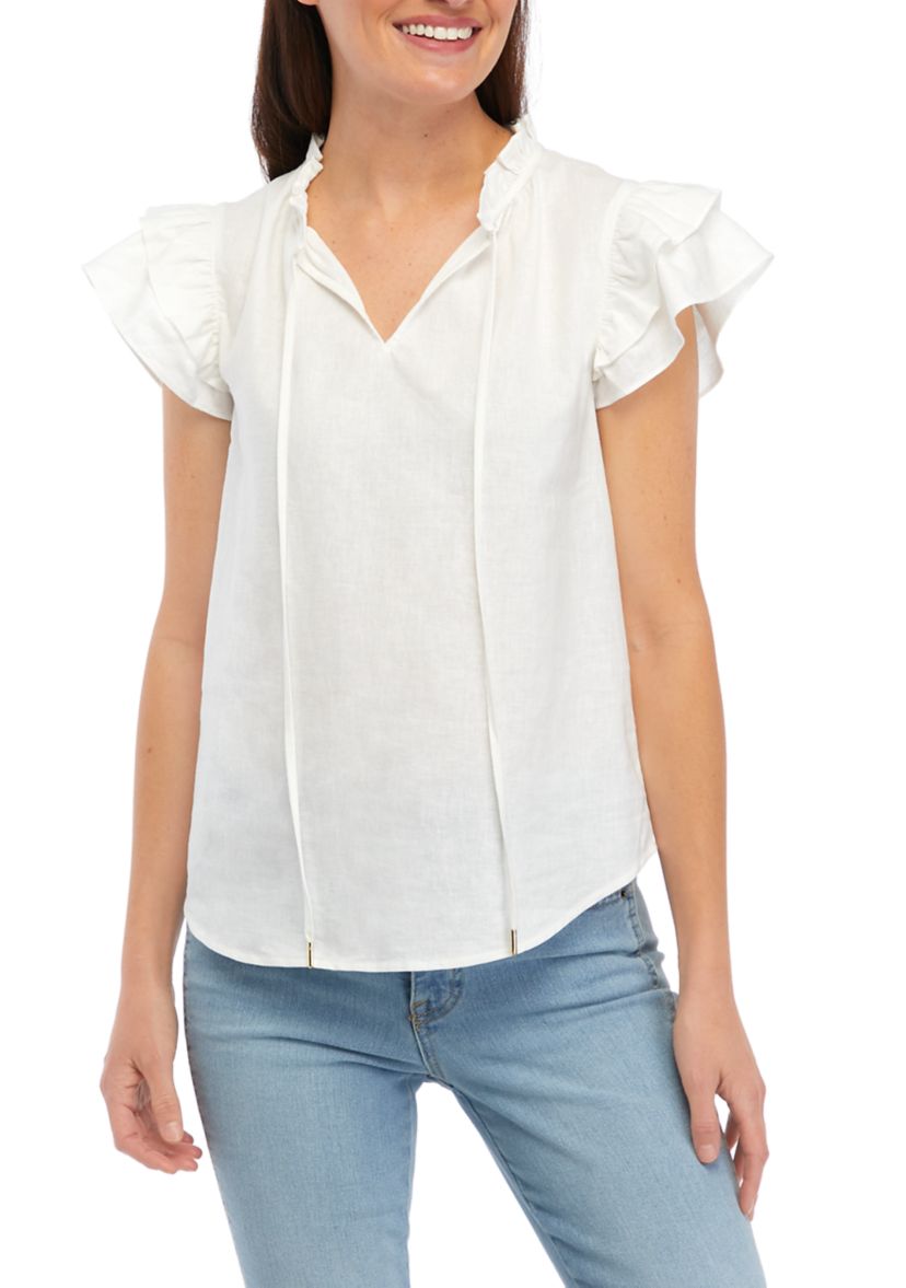 Womens Ruffle Sleeve Tie Blouse