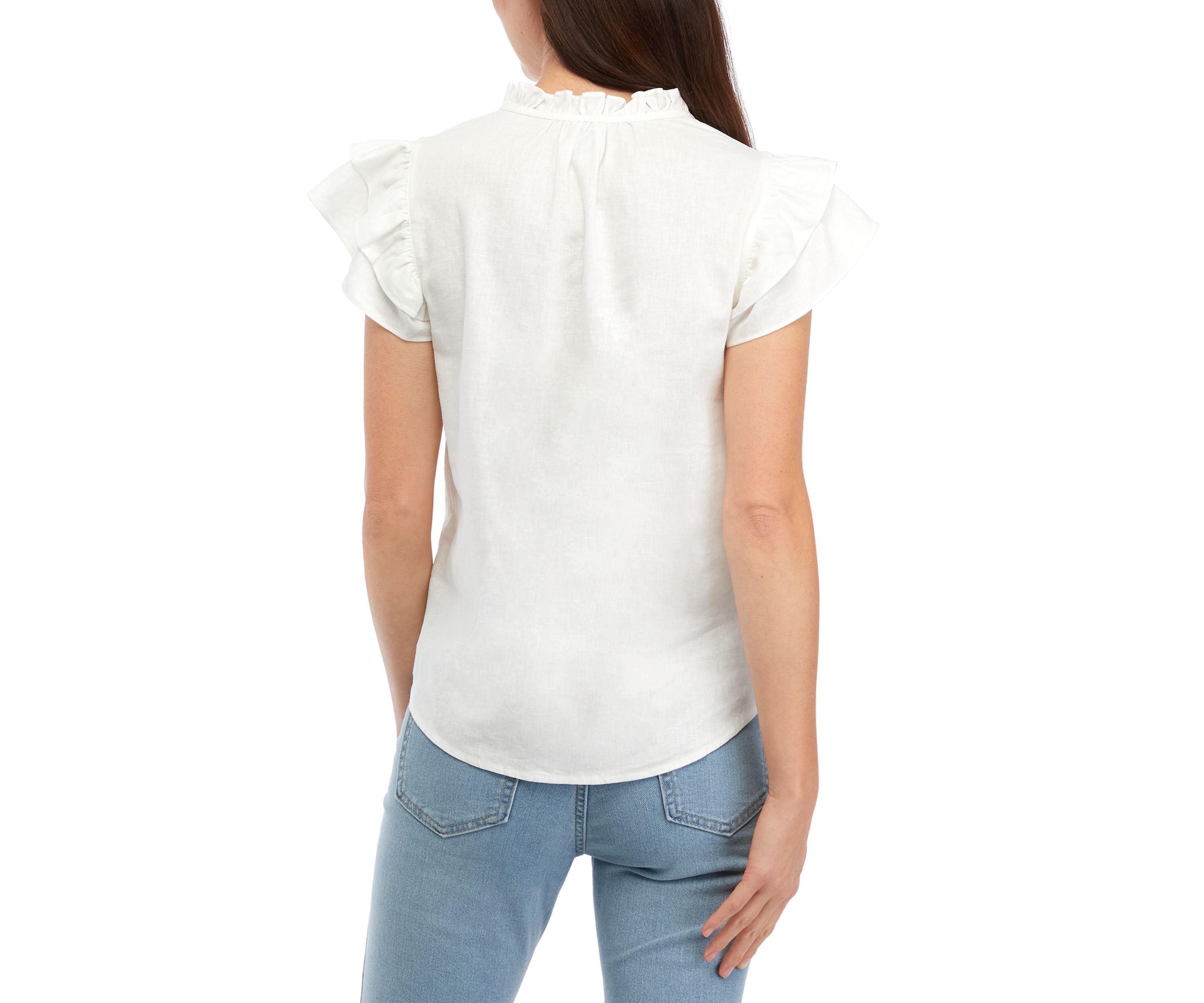 Womens Ruffle Sleeve Tie Blouse