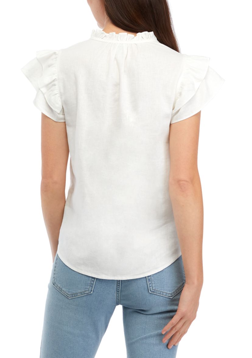 Womens Ruffle Sleeve Tie Blouse