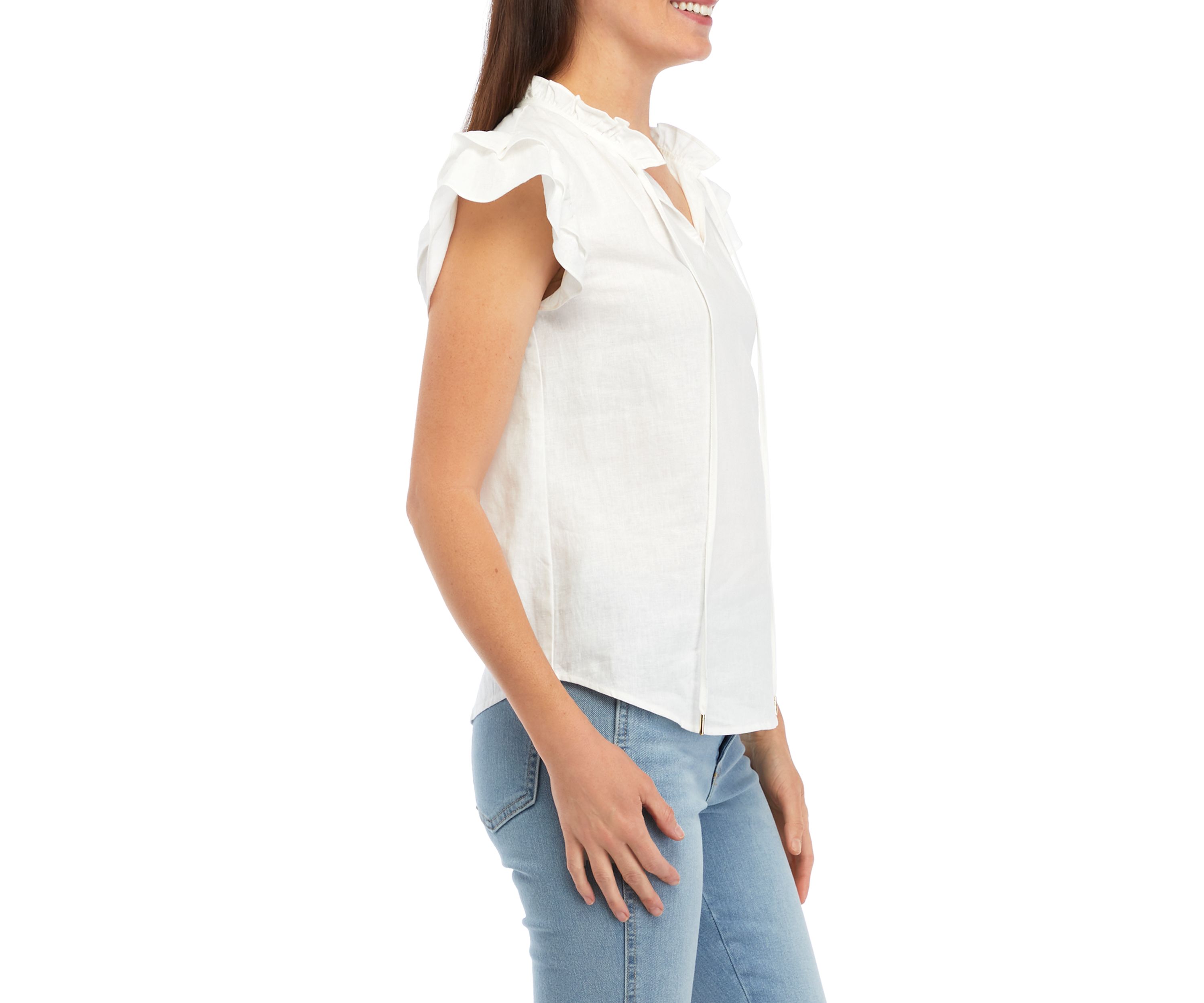 Womens Ruffle Sleeve Tie Blouse