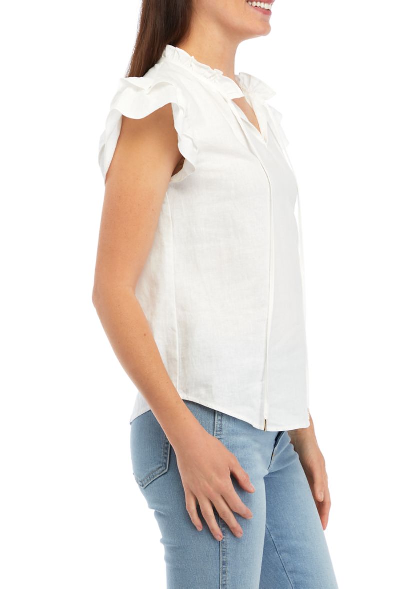Womens Ruffle Sleeve Tie Blouse