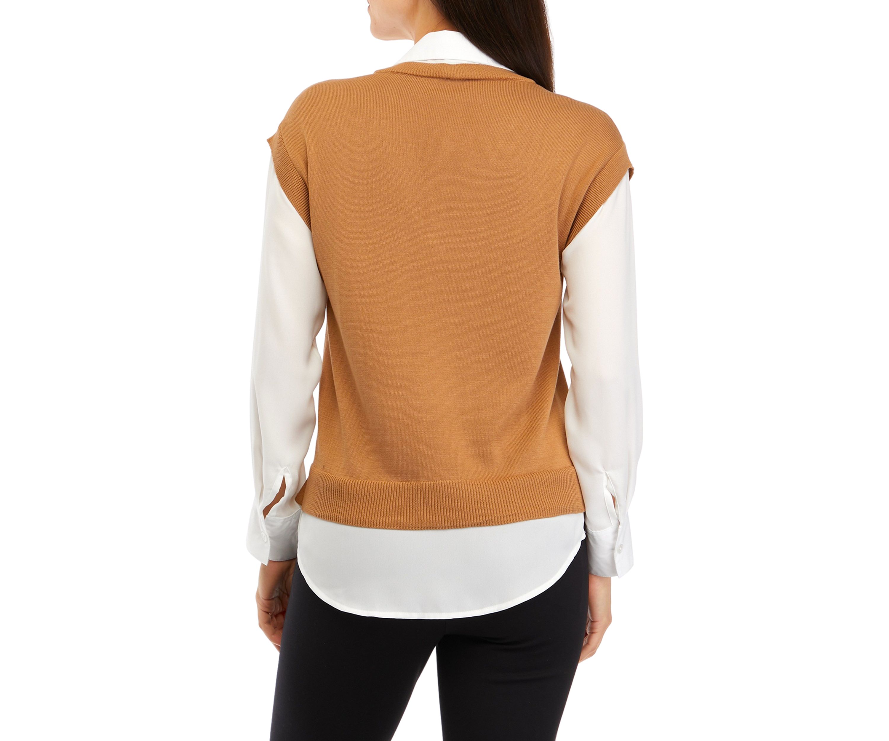 Petite V-Neck 2Fer Sweater 