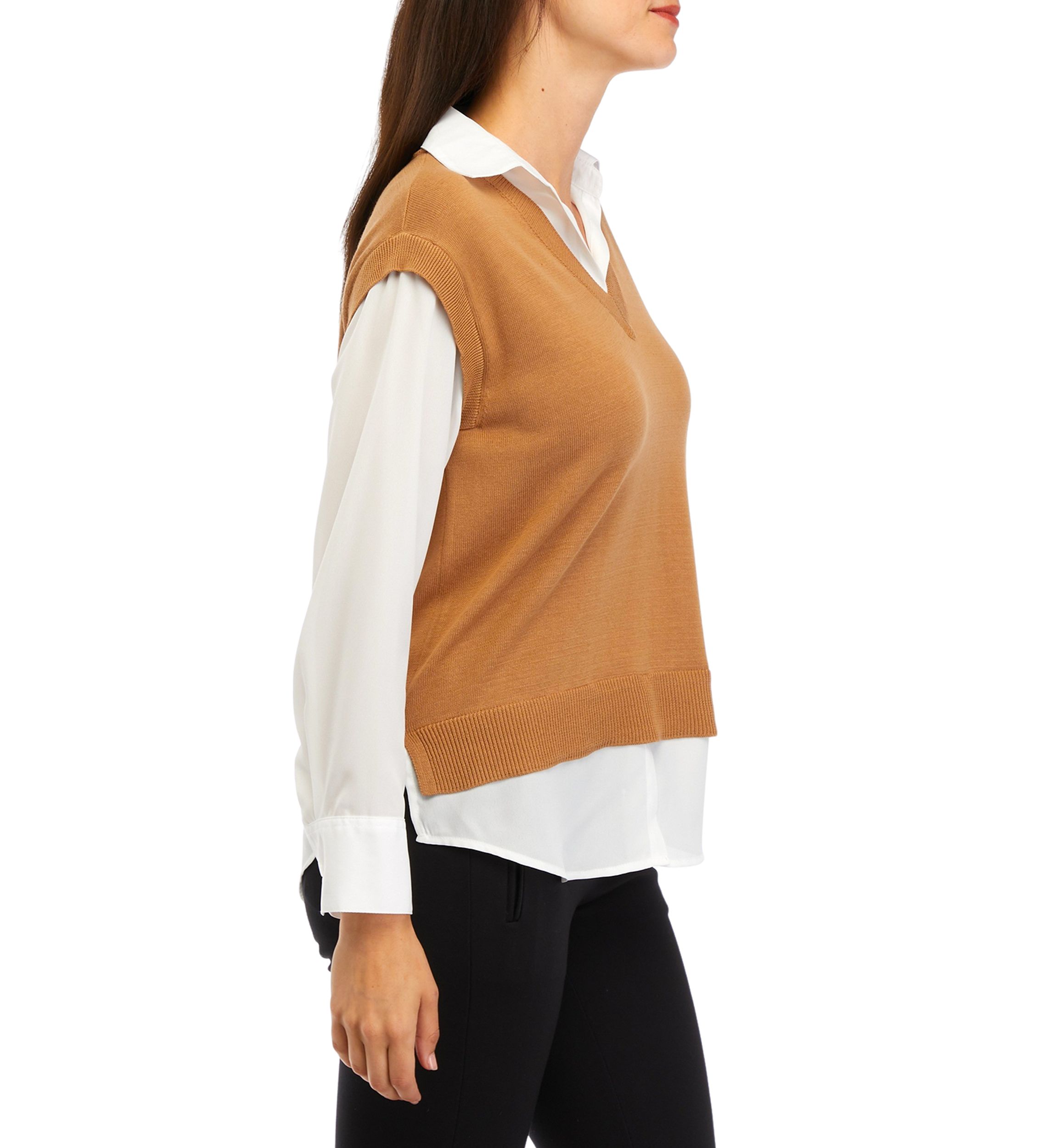 Petite V-Neck 2Fer Sweater 