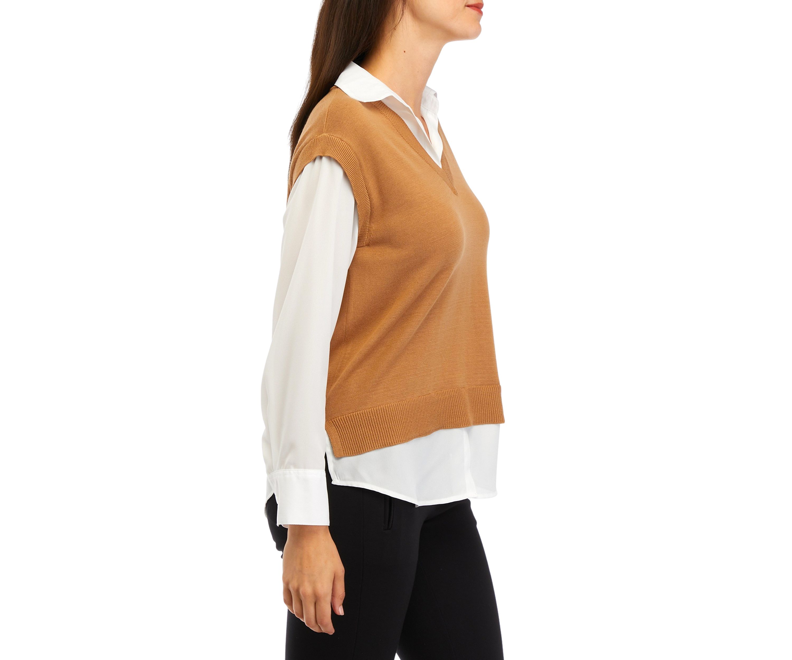 Petite V-Neck 2Fer Sweater 
