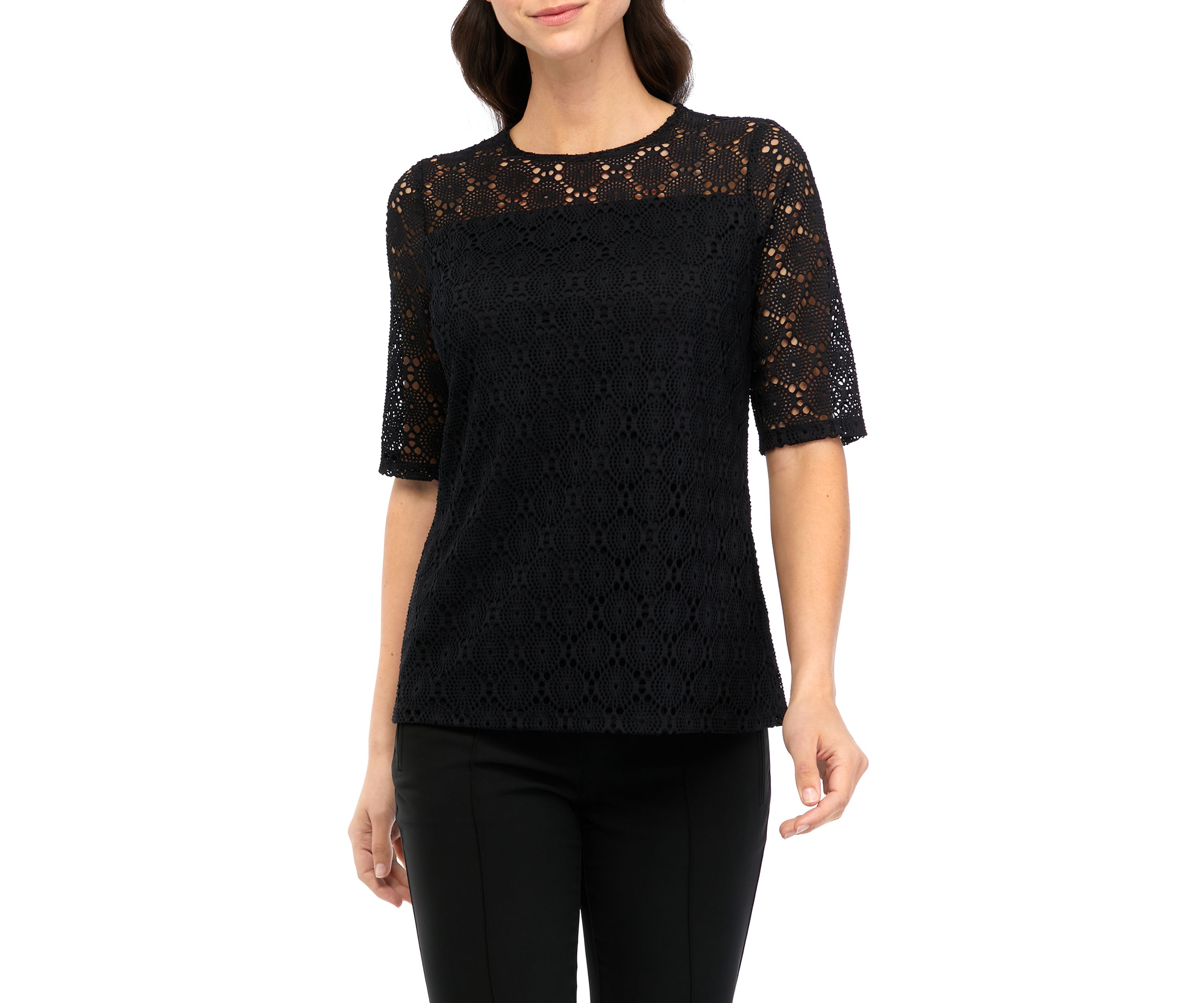 Cutout Lace Elbow Sleeve T-Shirt