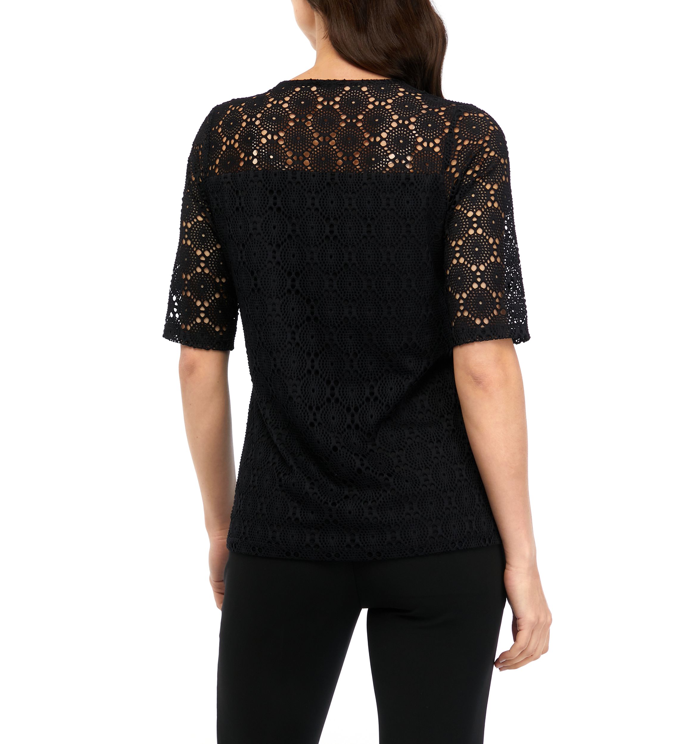 Cutout Lace Elbow Sleeve T-Shirt