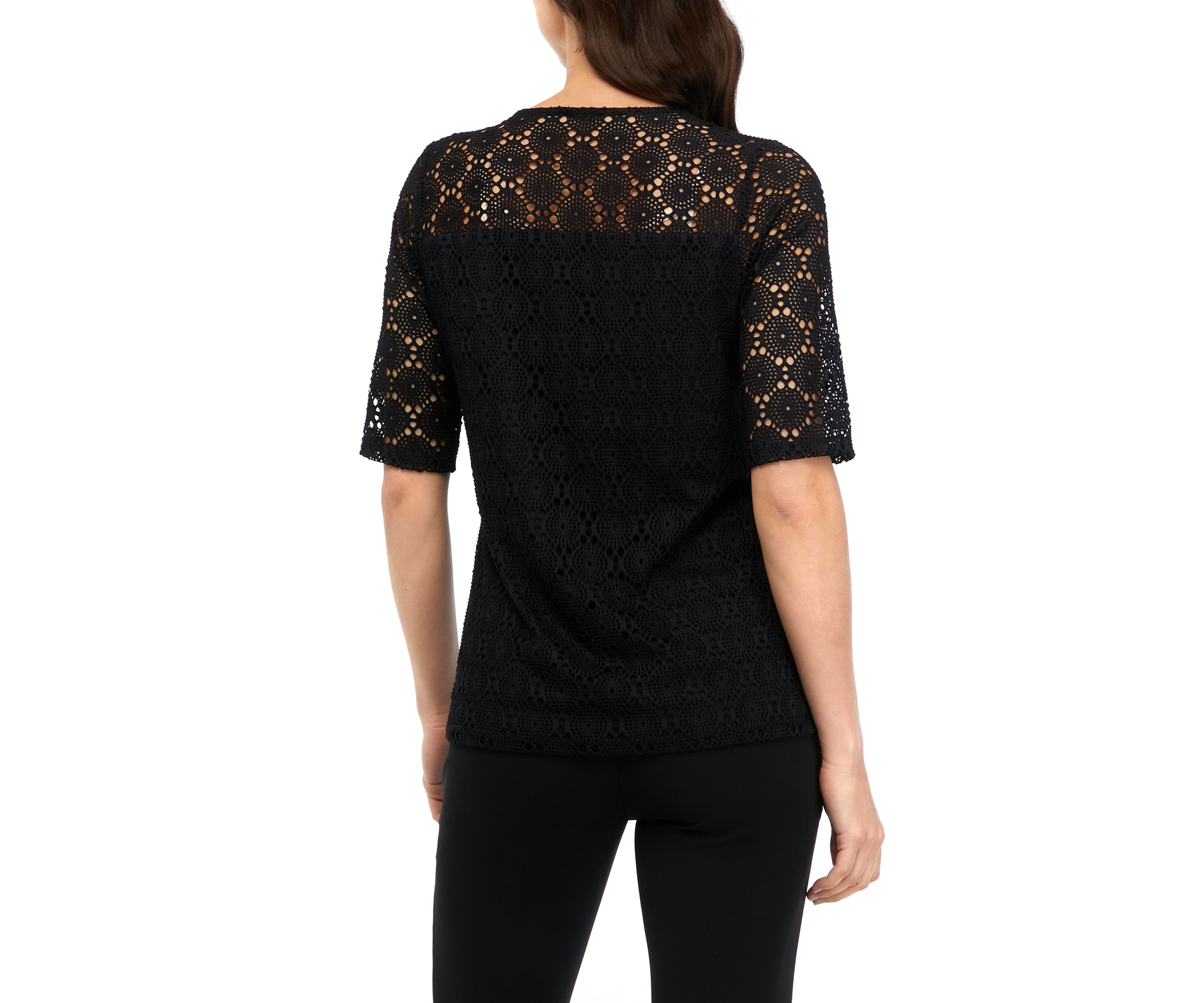 Cutout Lace Elbow Sleeve T-Shirt