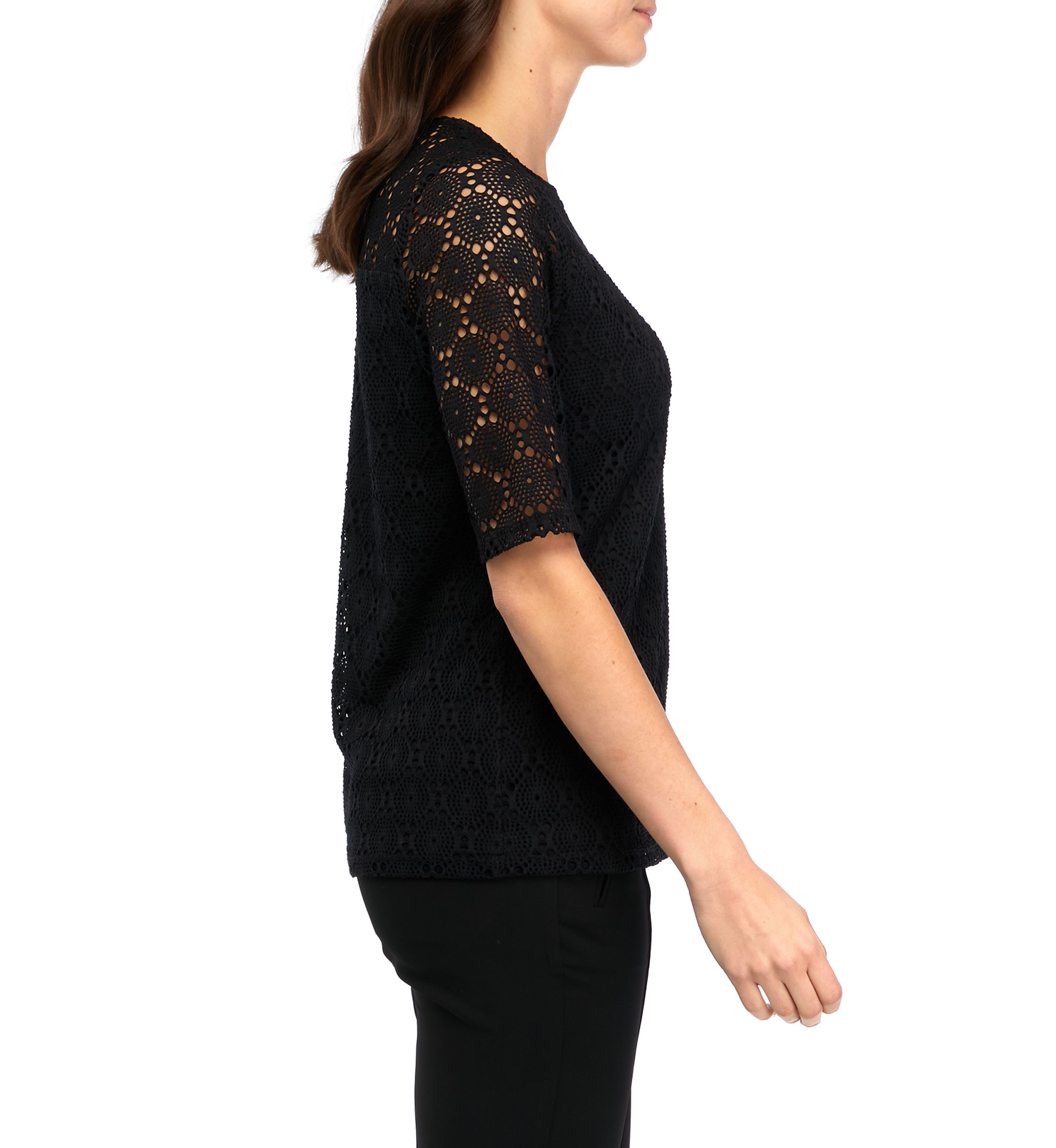 Cutout Lace Elbow Sleeve T-Shirt