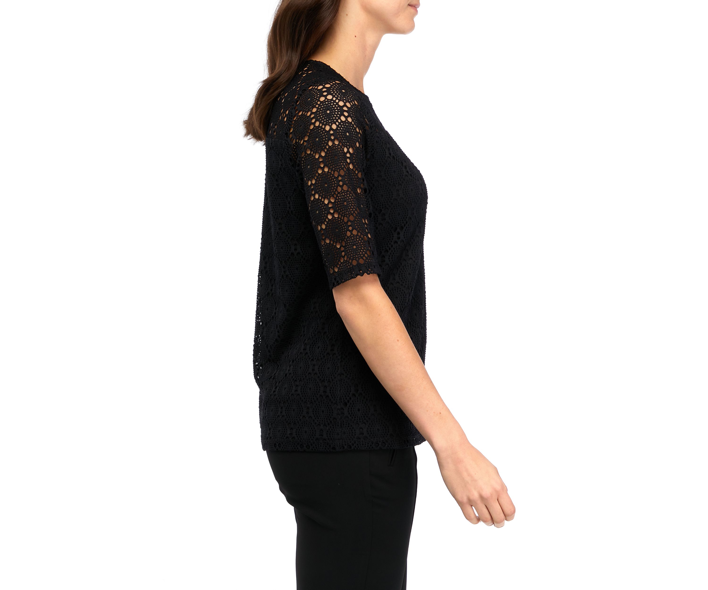 Cutout Lace Elbow Sleeve T-Shirt