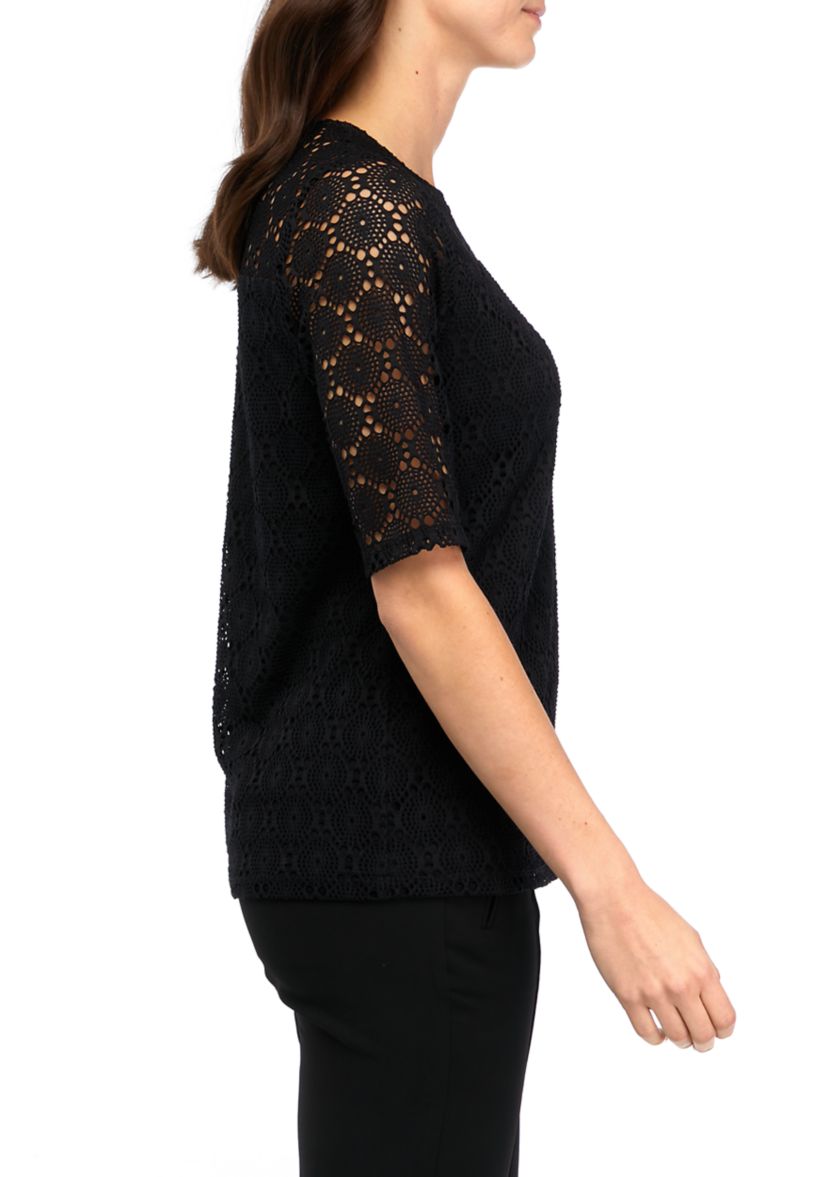 Cutout Lace Elbow Sleeve T-Shirt
