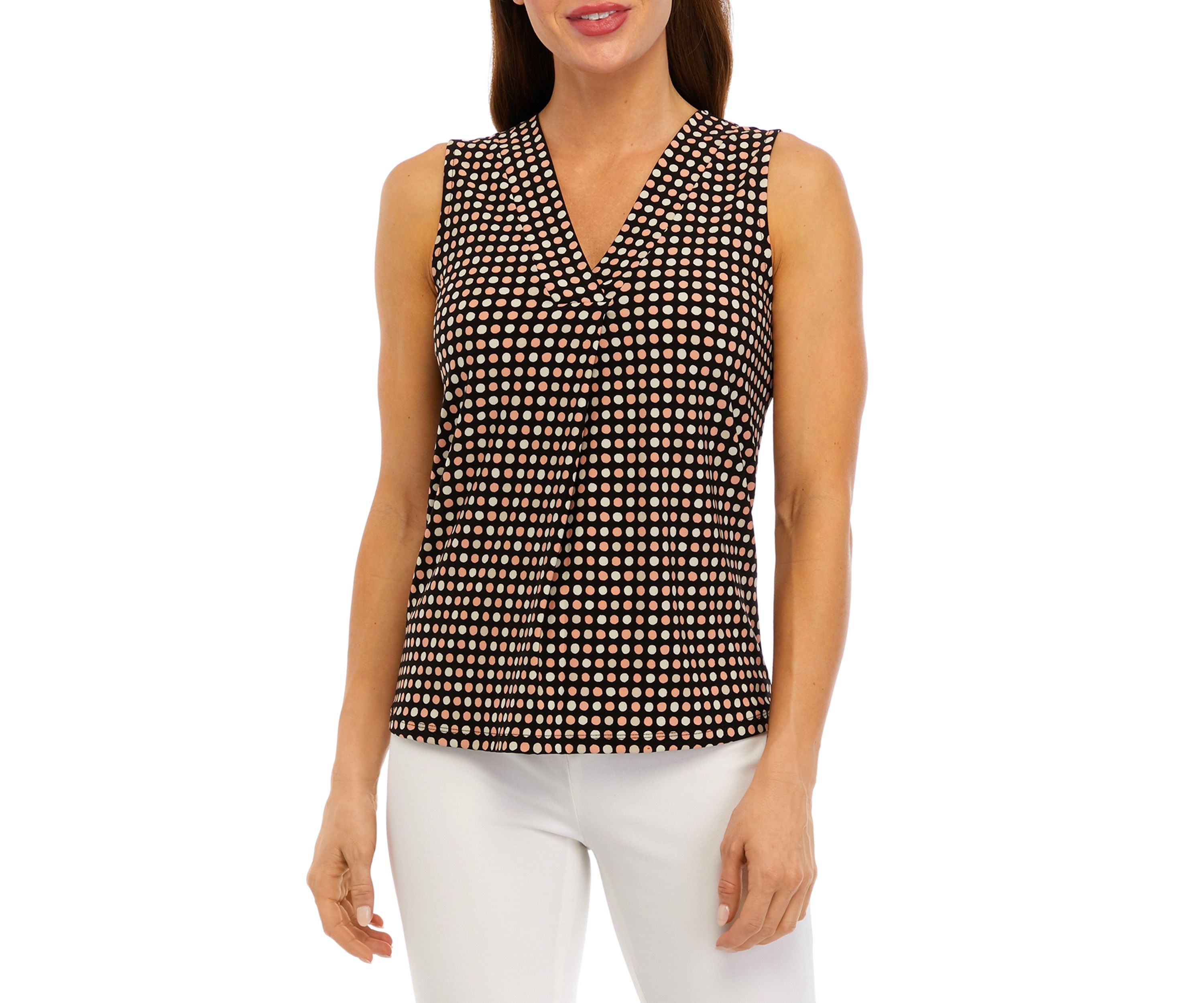 Womens Sleeveless Printed Triple Pleated Top