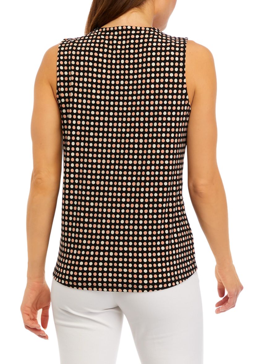 Womens Sleeveless Printed Triple Pleated Top