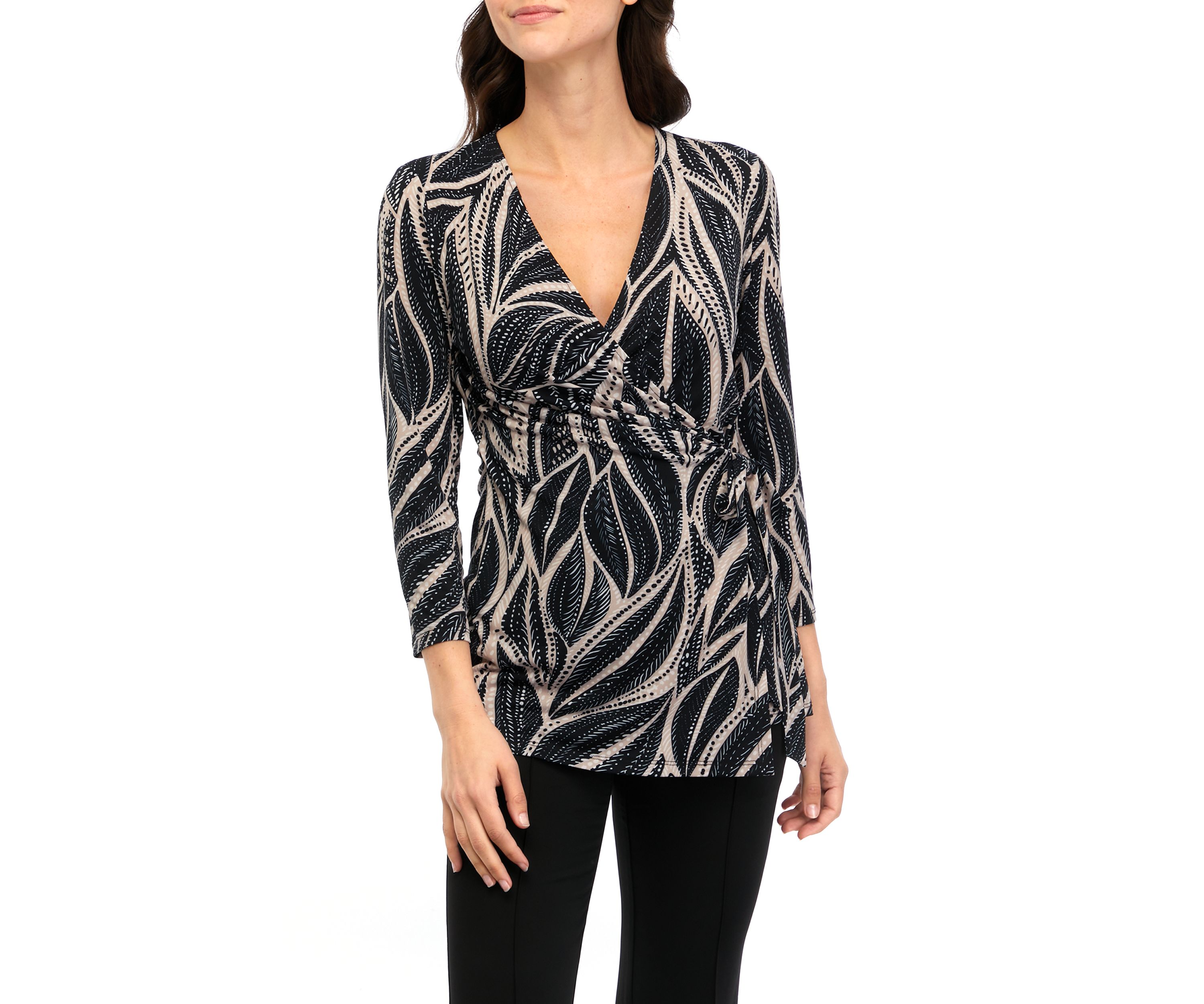Womens 3/4 Sleeve Printed Wrap Top