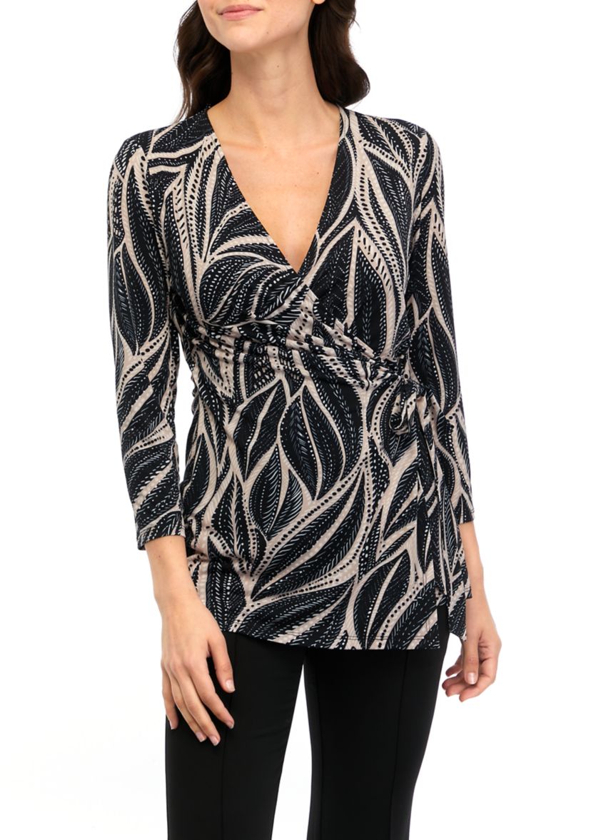 Womens 3/4 Sleeve Printed Wrap Top