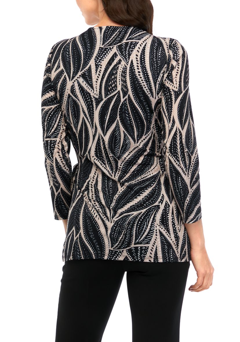 Womens 3/4 Sleeve Printed Wrap Top