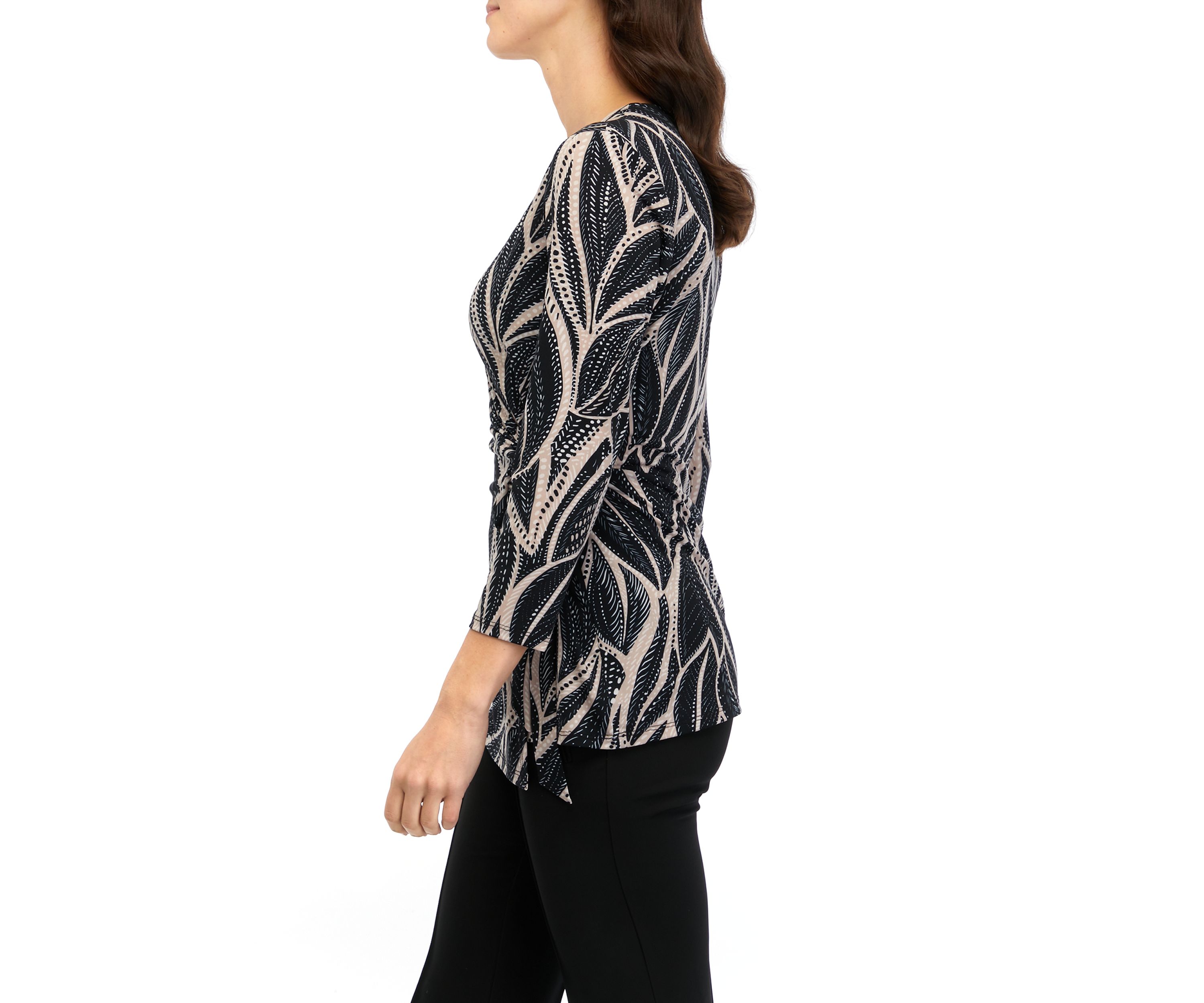Womens 3/4 Sleeve Printed Wrap Top