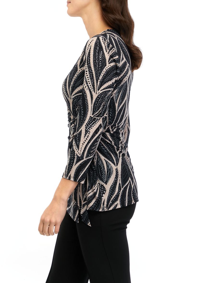 Womens 3/4 Sleeve Printed Wrap Top