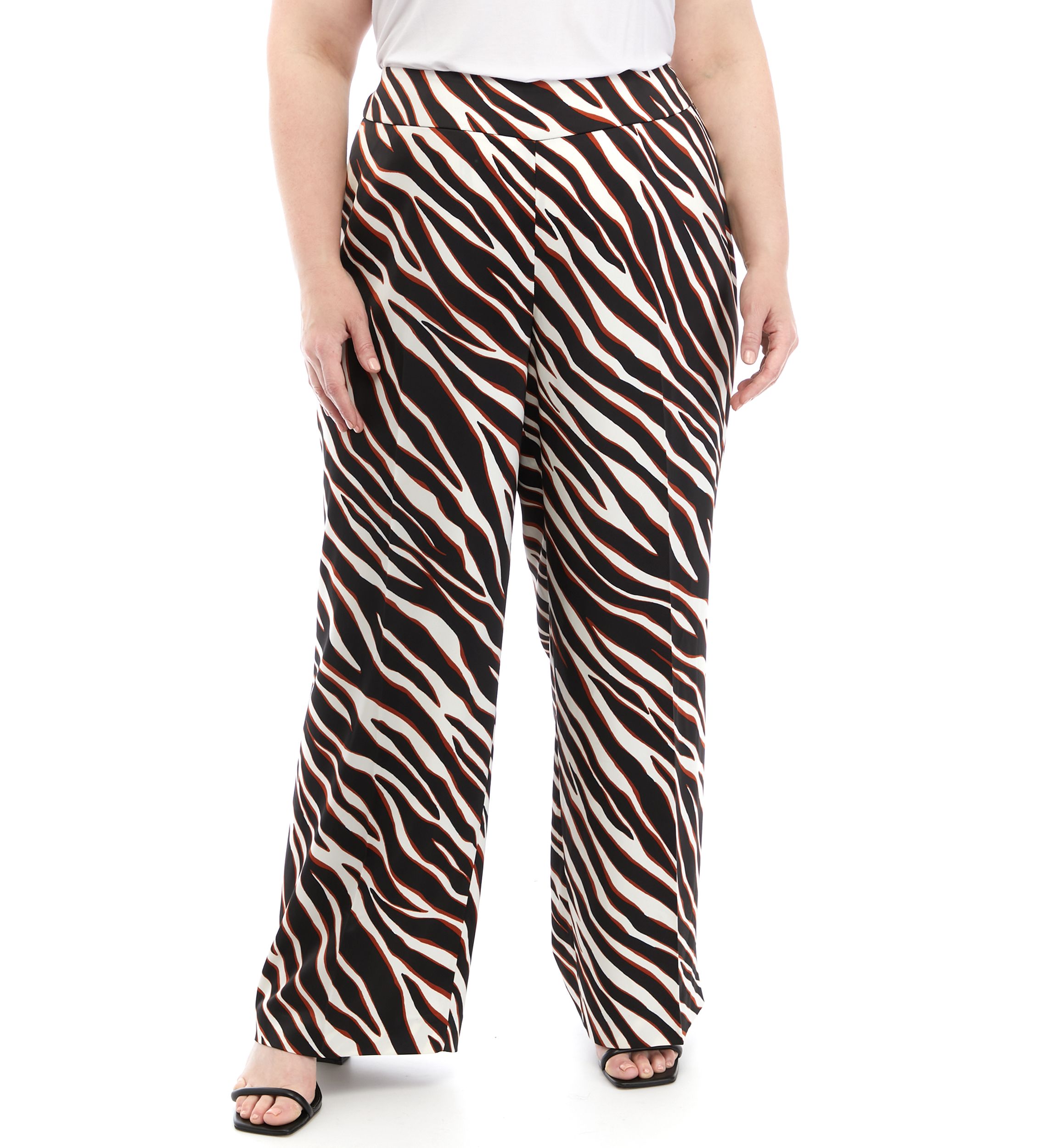 Plus Size High Rise Side Zip Printed Wide Leg Pants