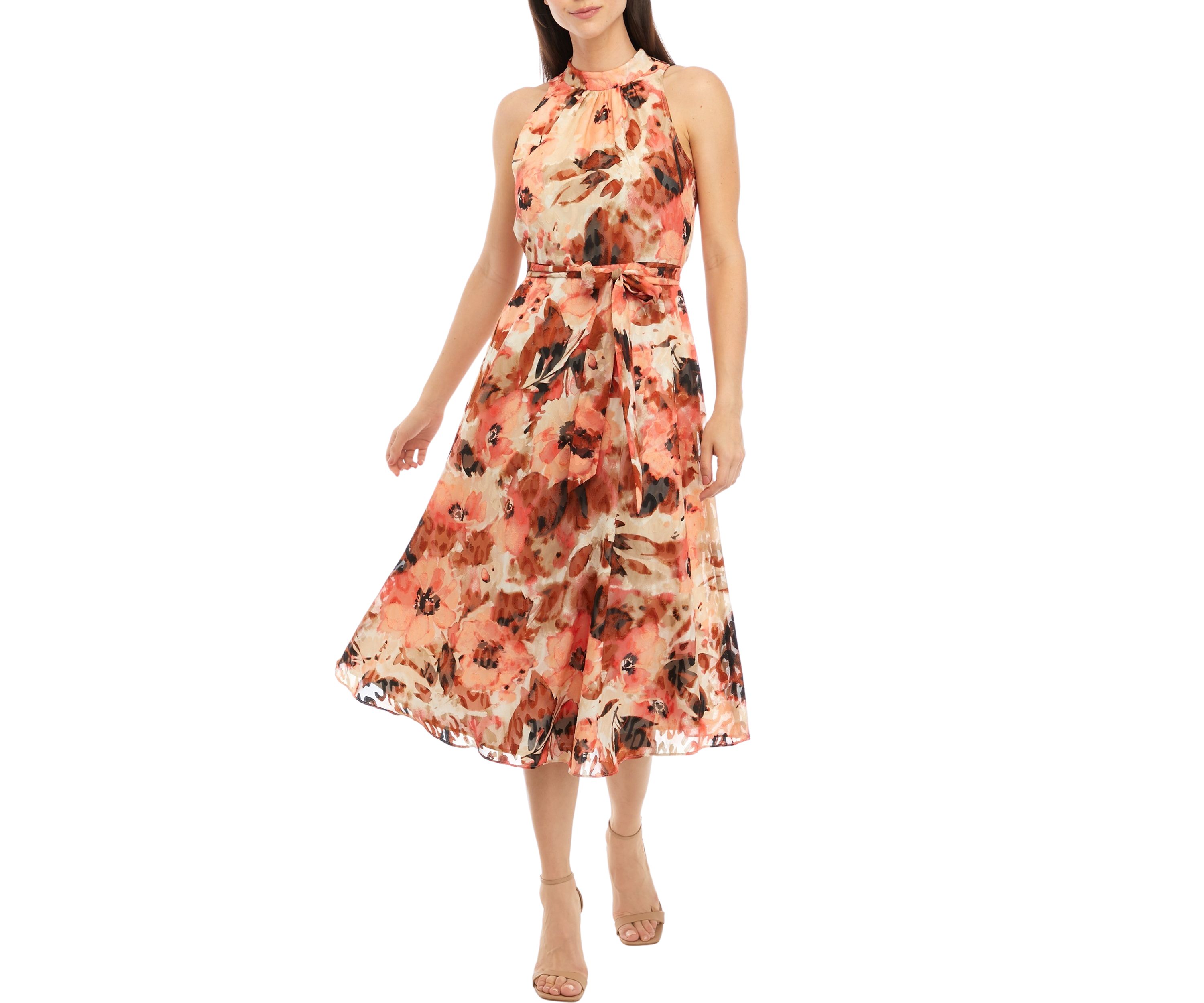 Womens Tie Neck Halter Midi Dress
