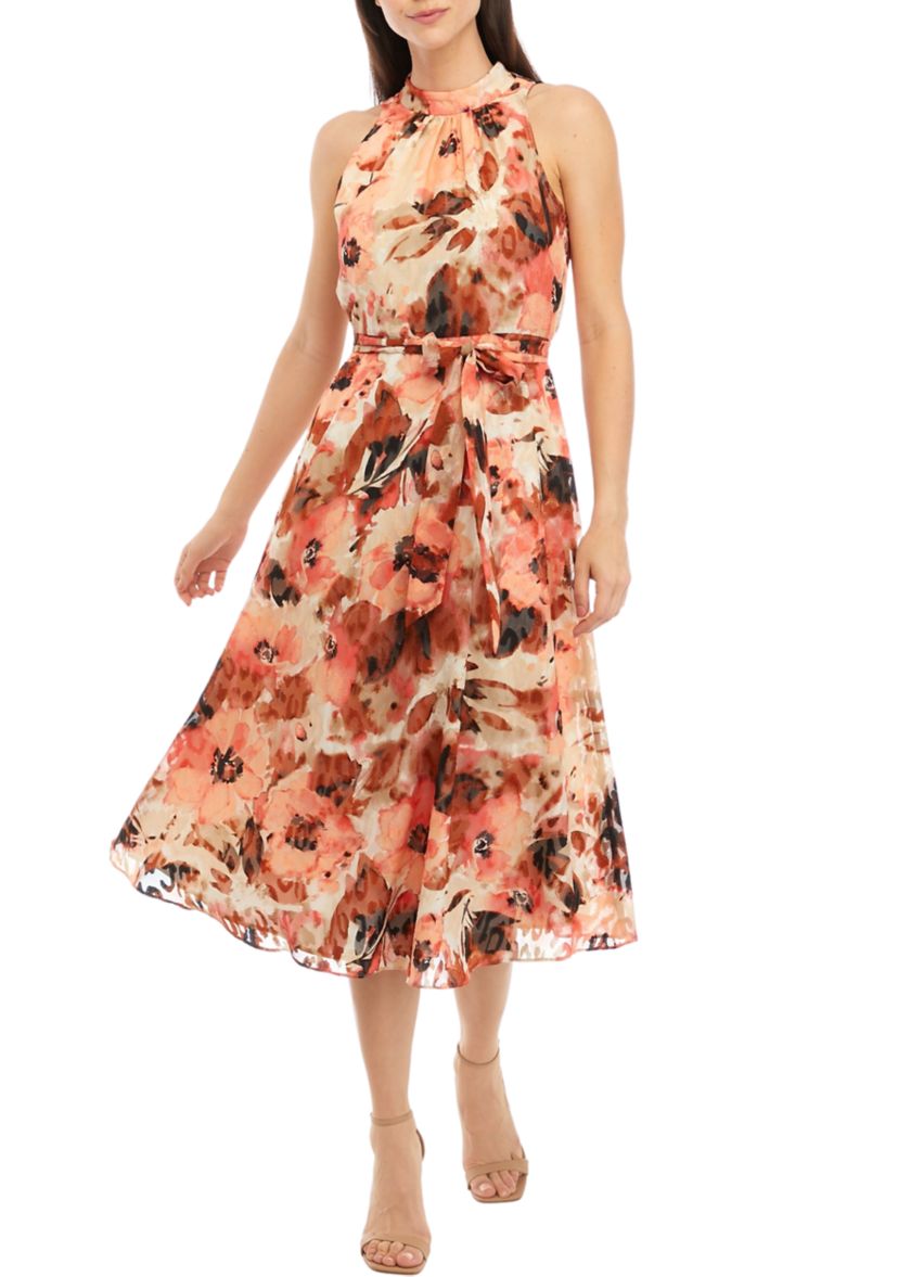 Womens Tie Neck Halter Midi Dress