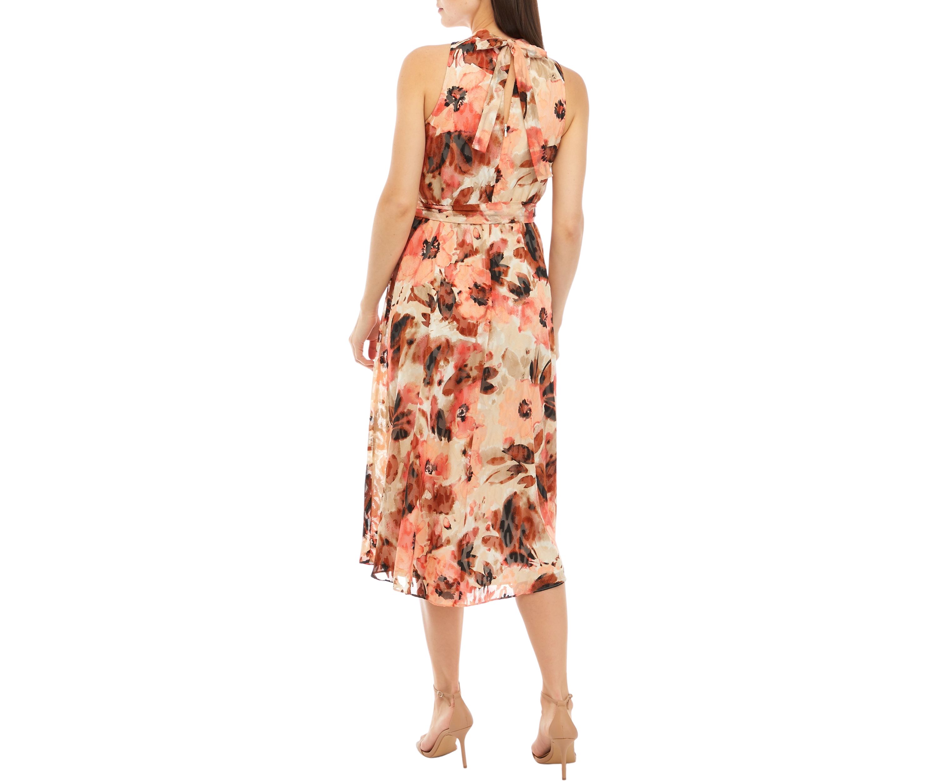Womens Tie Neck Halter Midi Dress
