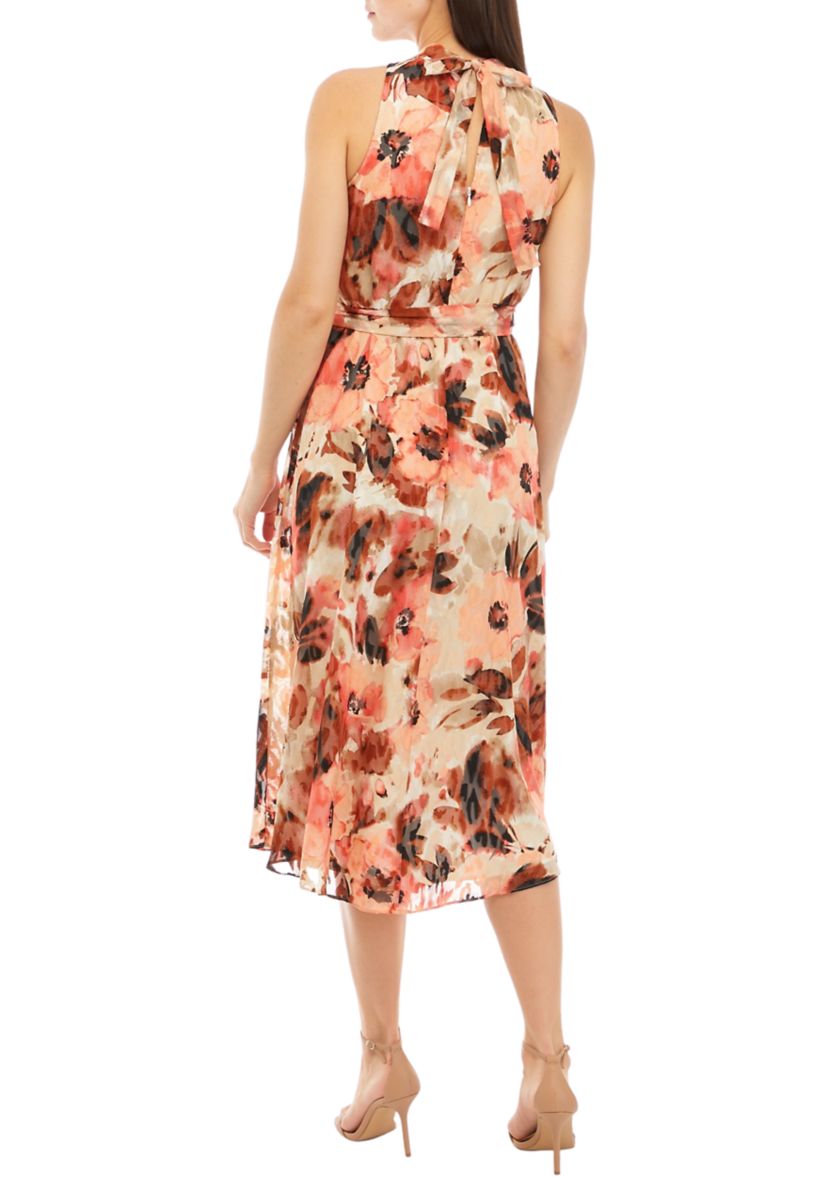 Womens Tie Neck Halter Midi Dress