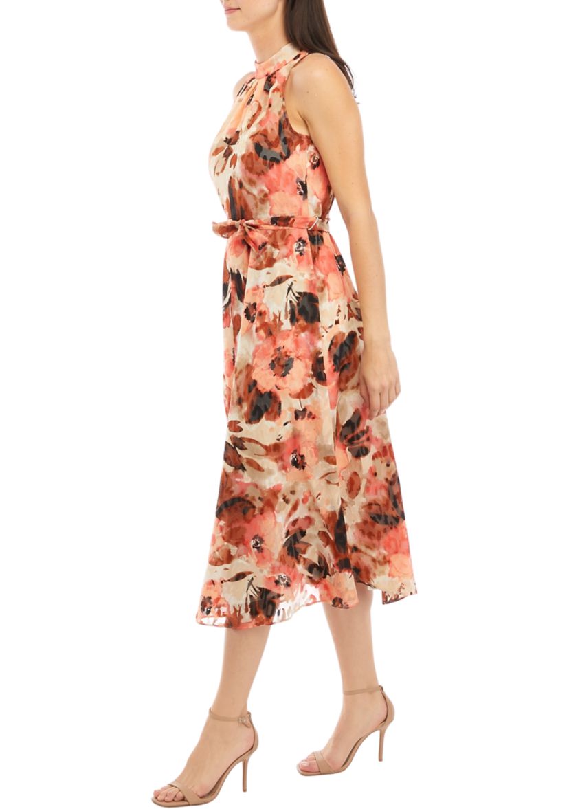 Womens Tie Neck Halter Midi Dress