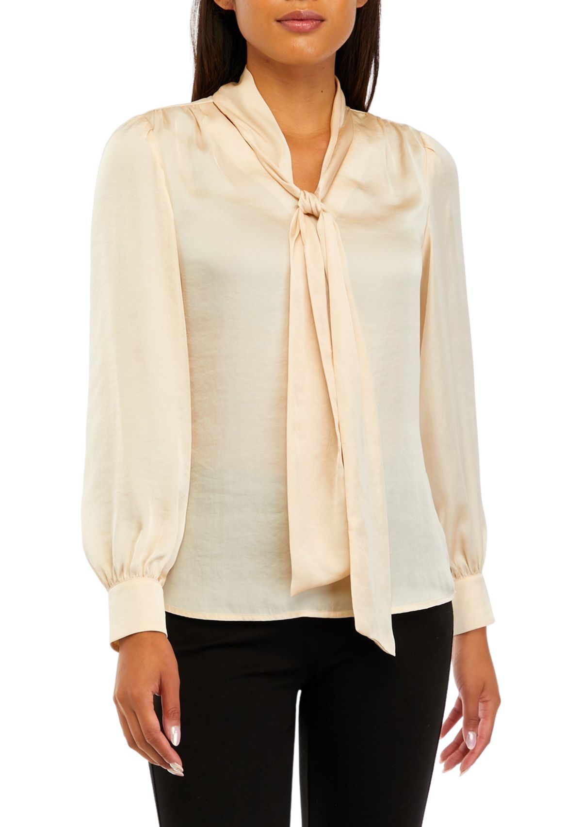 Womens Long Sleeve Tie Neck Blouse with Cuffs 