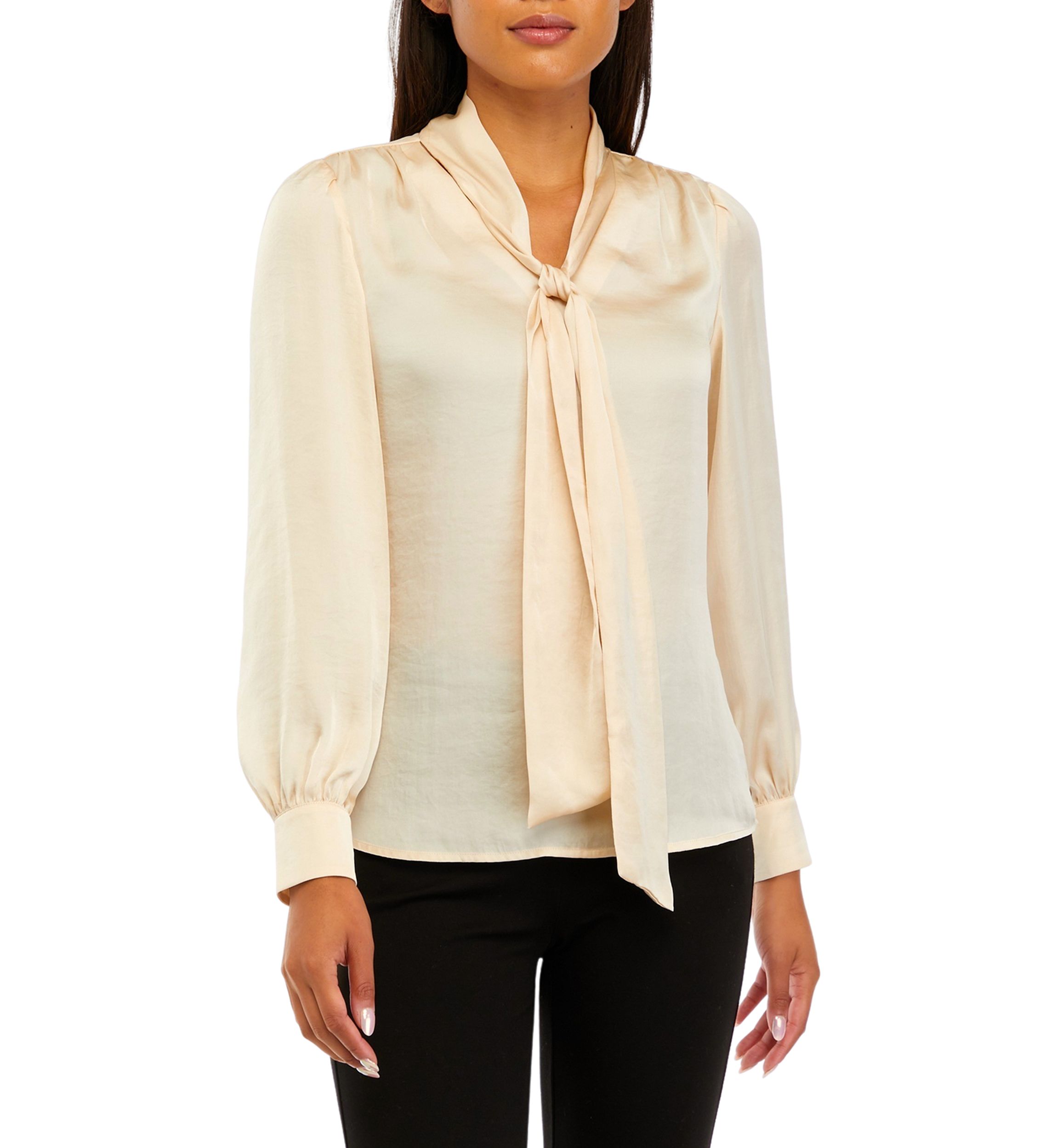 Womens Long Sleeve Tie Neck Blouse with Cuffs 