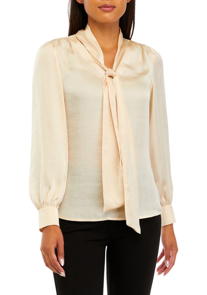 Womens Long Sleeve Tie Neck Blouse with Cuffs 