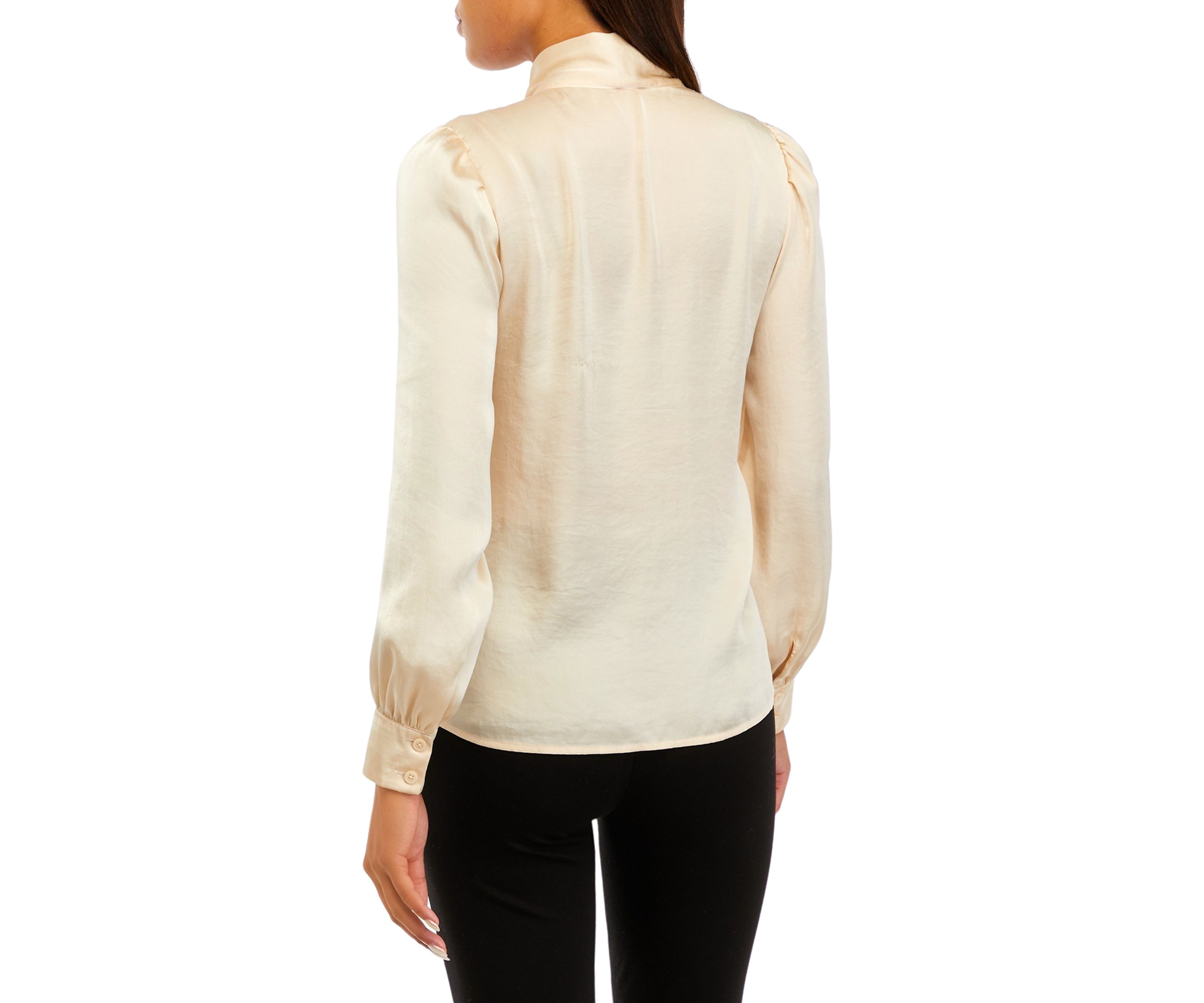 Womens Long Sleeve Tie Neck Blouse with Cuffs 
