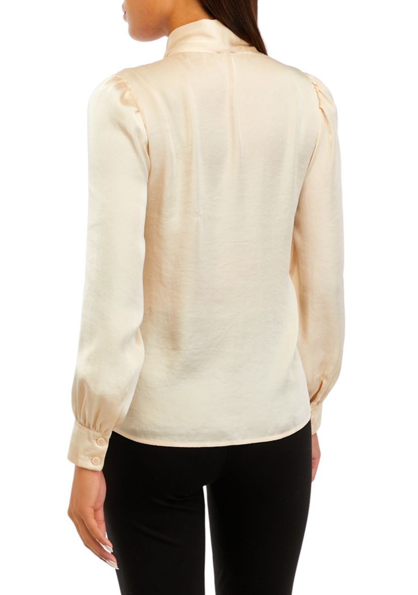 Womens Long Sleeve Tie Neck Blouse with Cuffs 