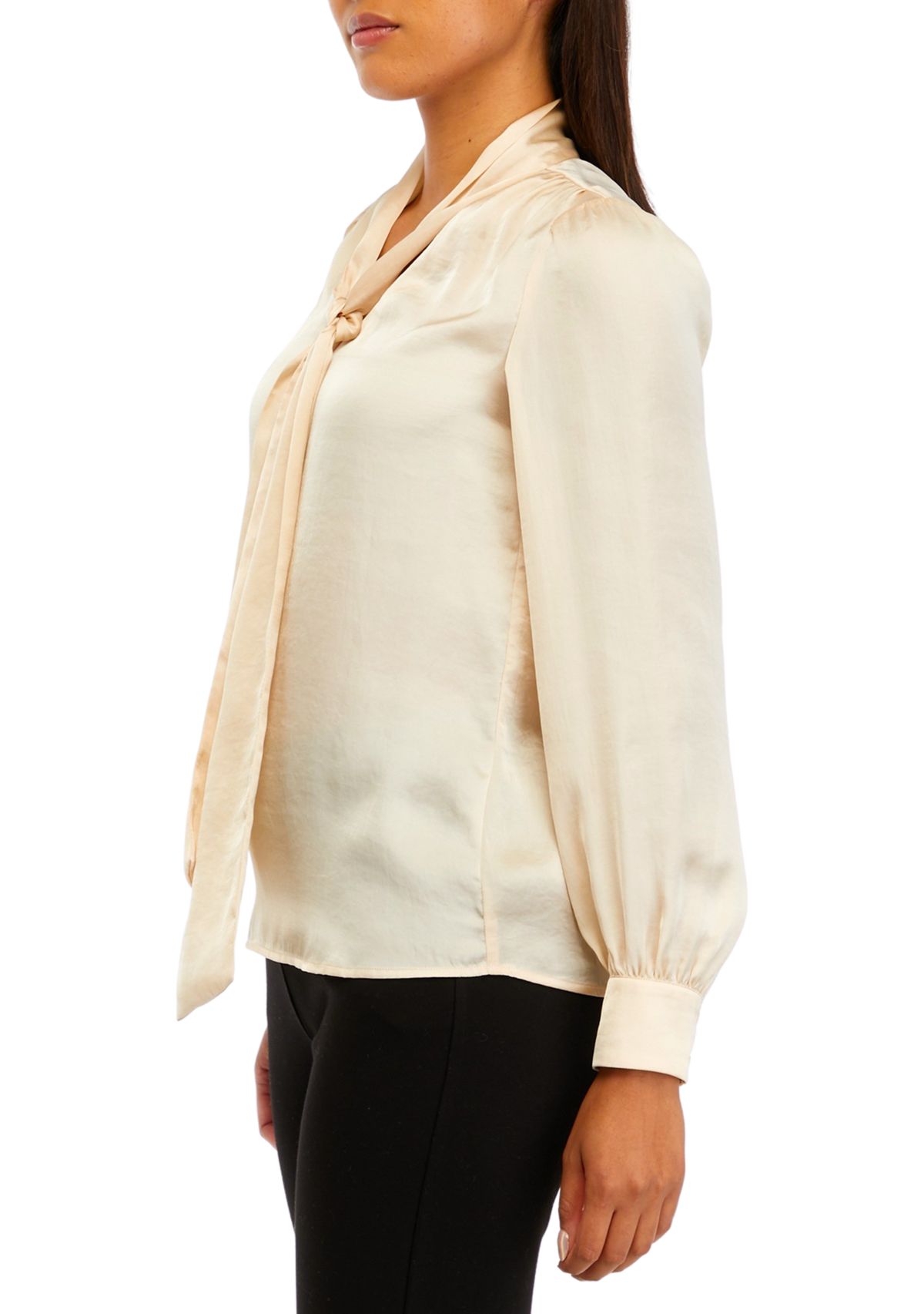 Womens Long Sleeve Tie Neck Blouse with Cuffs 