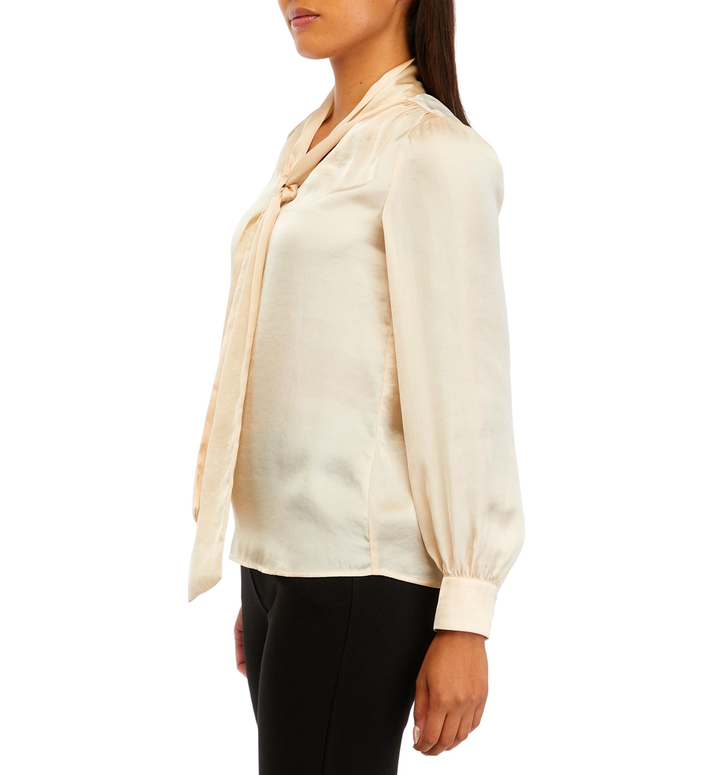 Womens Long Sleeve Tie Neck Blouse with Cuffs 