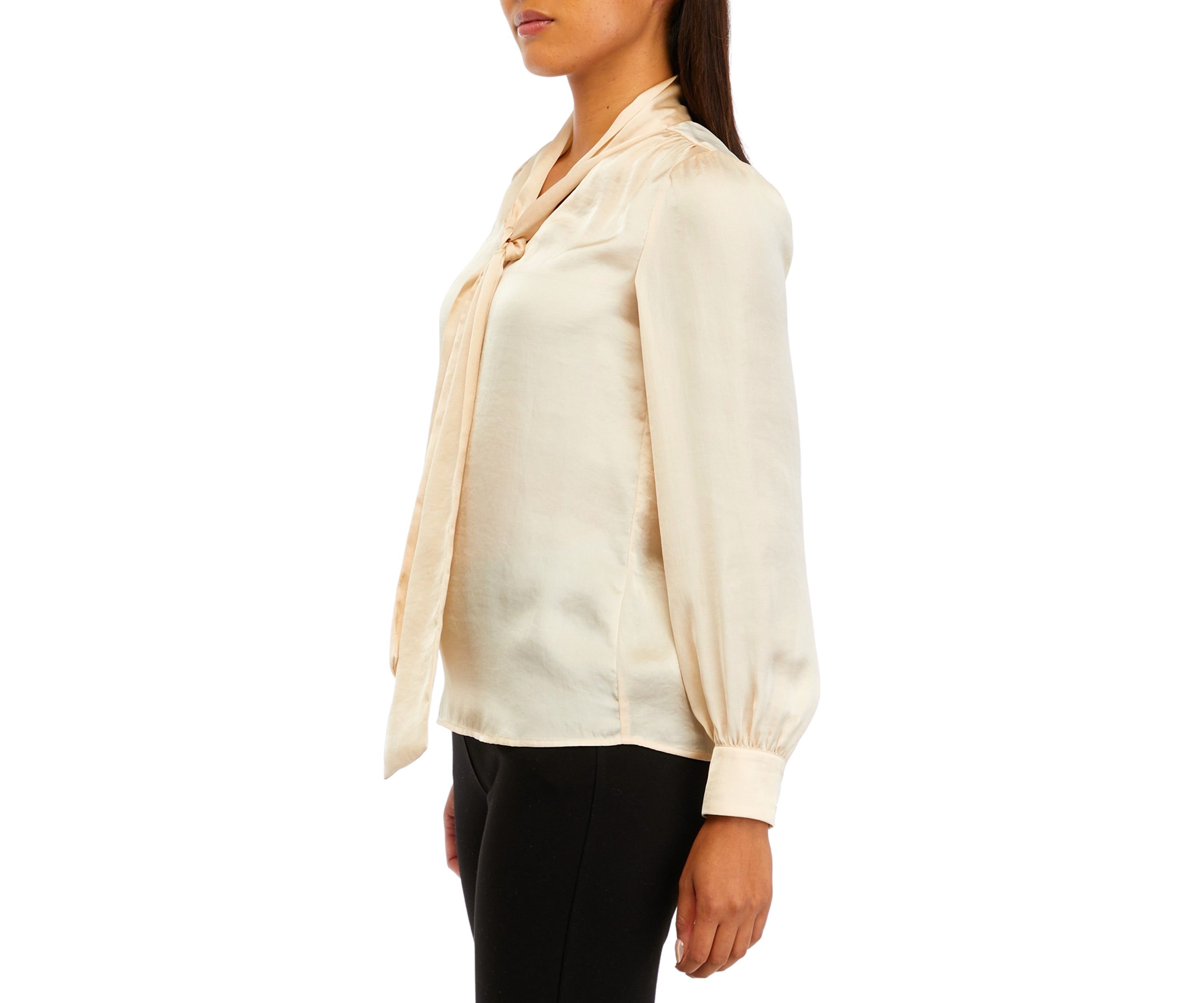 Womens Long Sleeve Tie Neck Blouse with Cuffs 