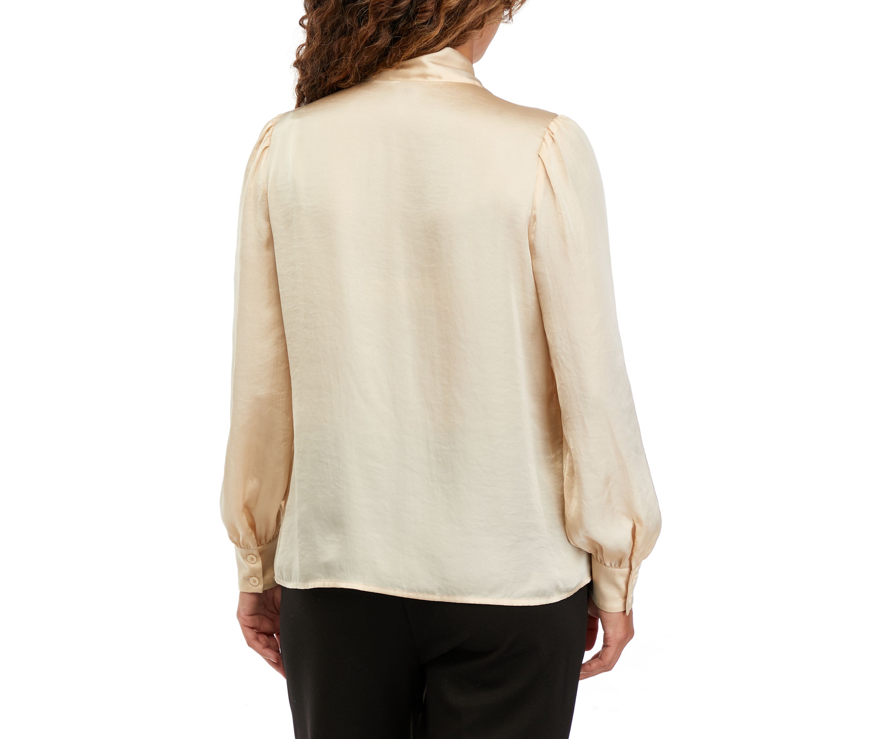 Petite Blouson Sleeve Tie Neck Blouse