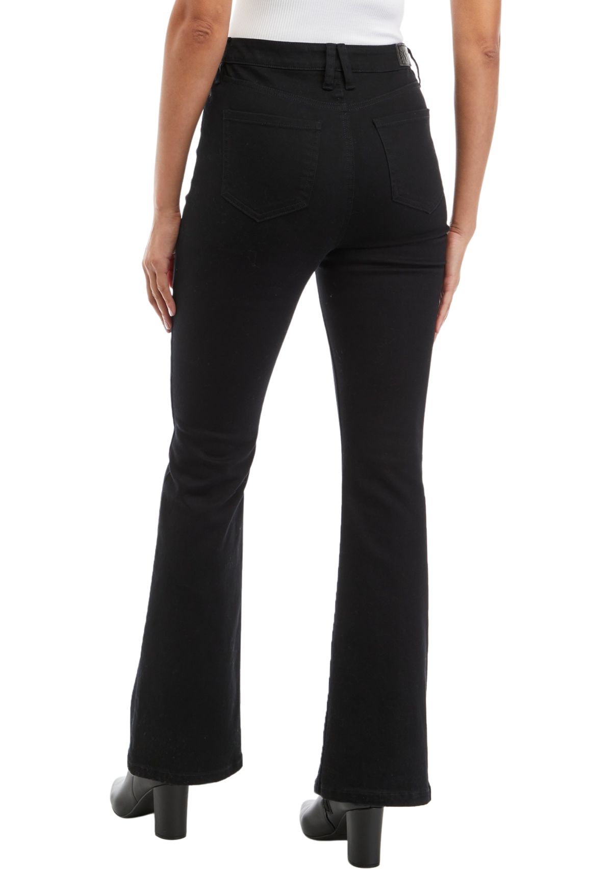 Womens Seamed High Rise Fly Front Pocket Flare Pants