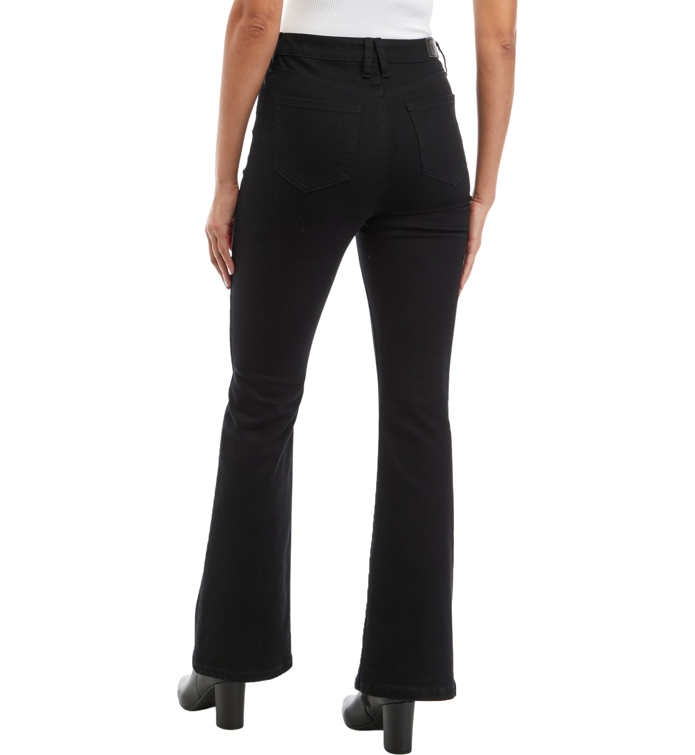 Womens Seamed High Rise Fly Front Pocket Flare Pants