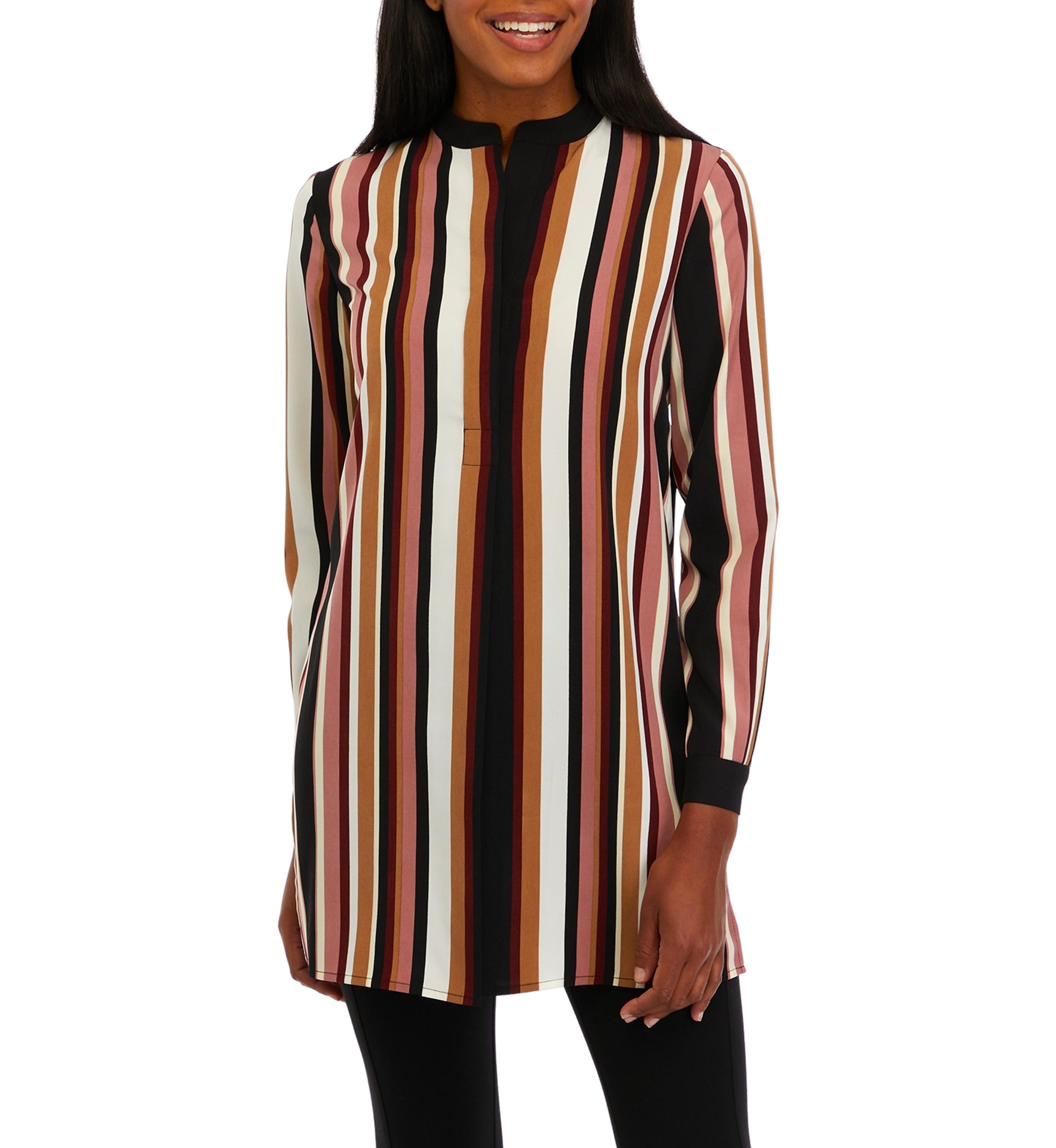 Womens Long Sleeve Stripe Popover Tunic Top