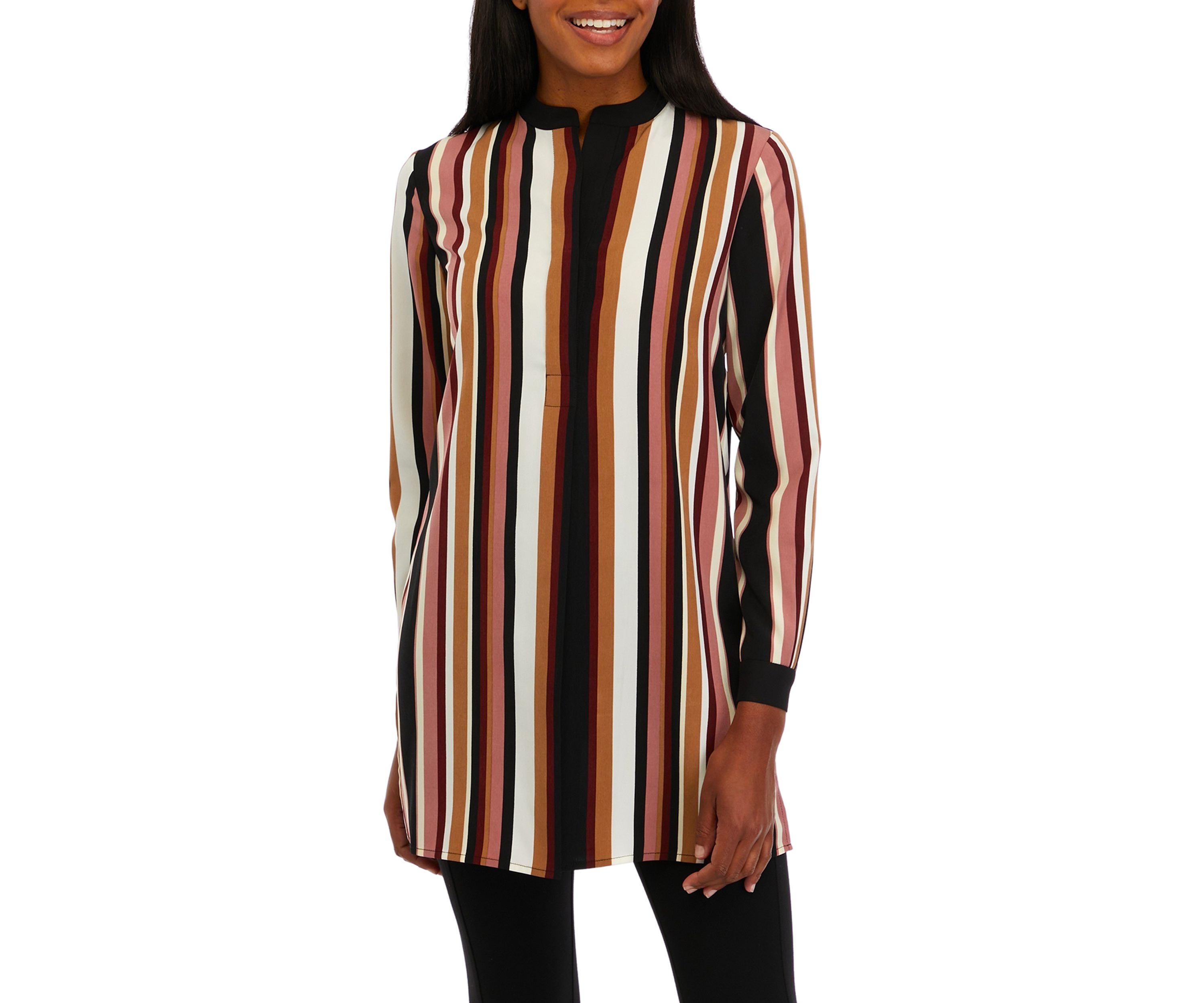 Womens Long Sleeve Stripe Popover Tunic Top