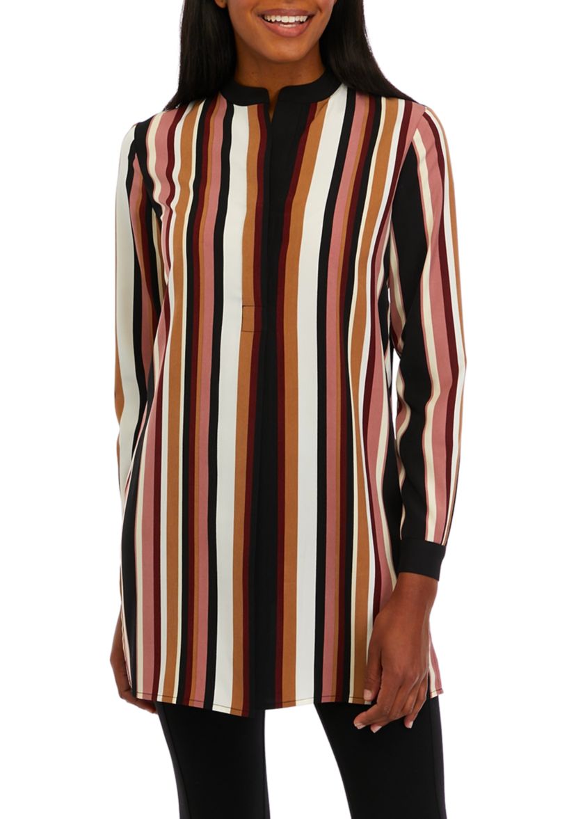 Womens Long Sleeve Stripe Popover Tunic Top