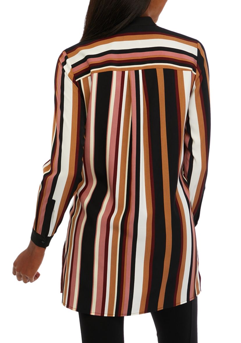 Womens Long Sleeve Stripe Popover Tunic Top