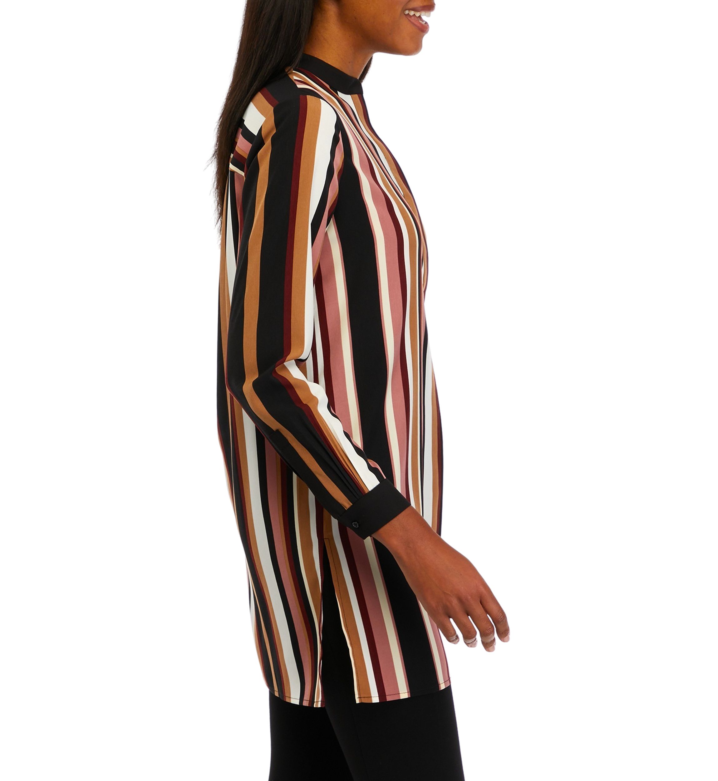 Womens Long Sleeve Stripe Popover Tunic Top