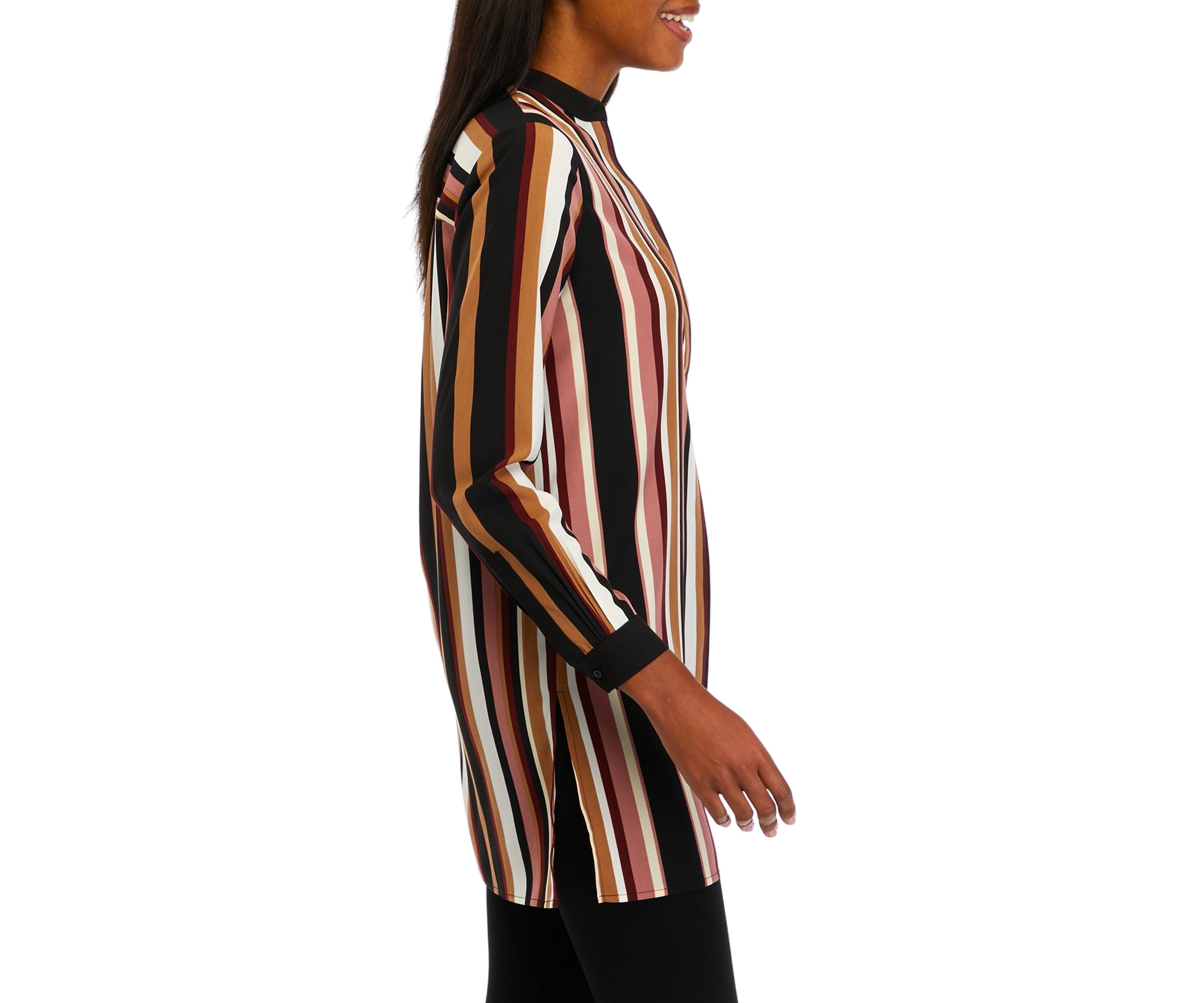 Womens Long Sleeve Stripe Popover Tunic Top