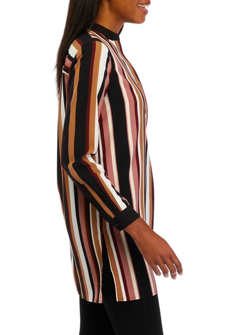 Womens Long Sleeve Stripe Popover Tunic Top