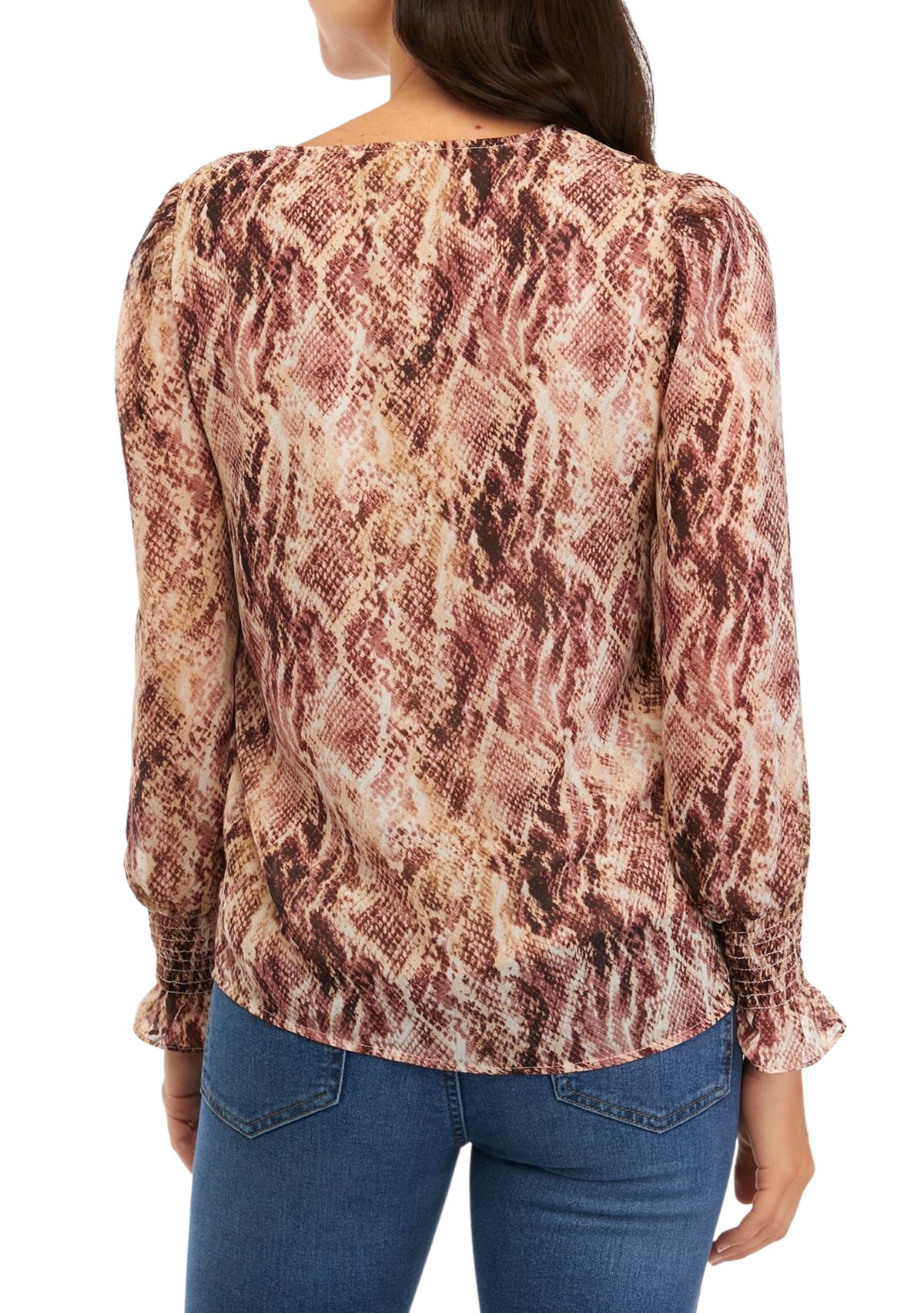Womens Printed Blouse with Smocked Sleeves