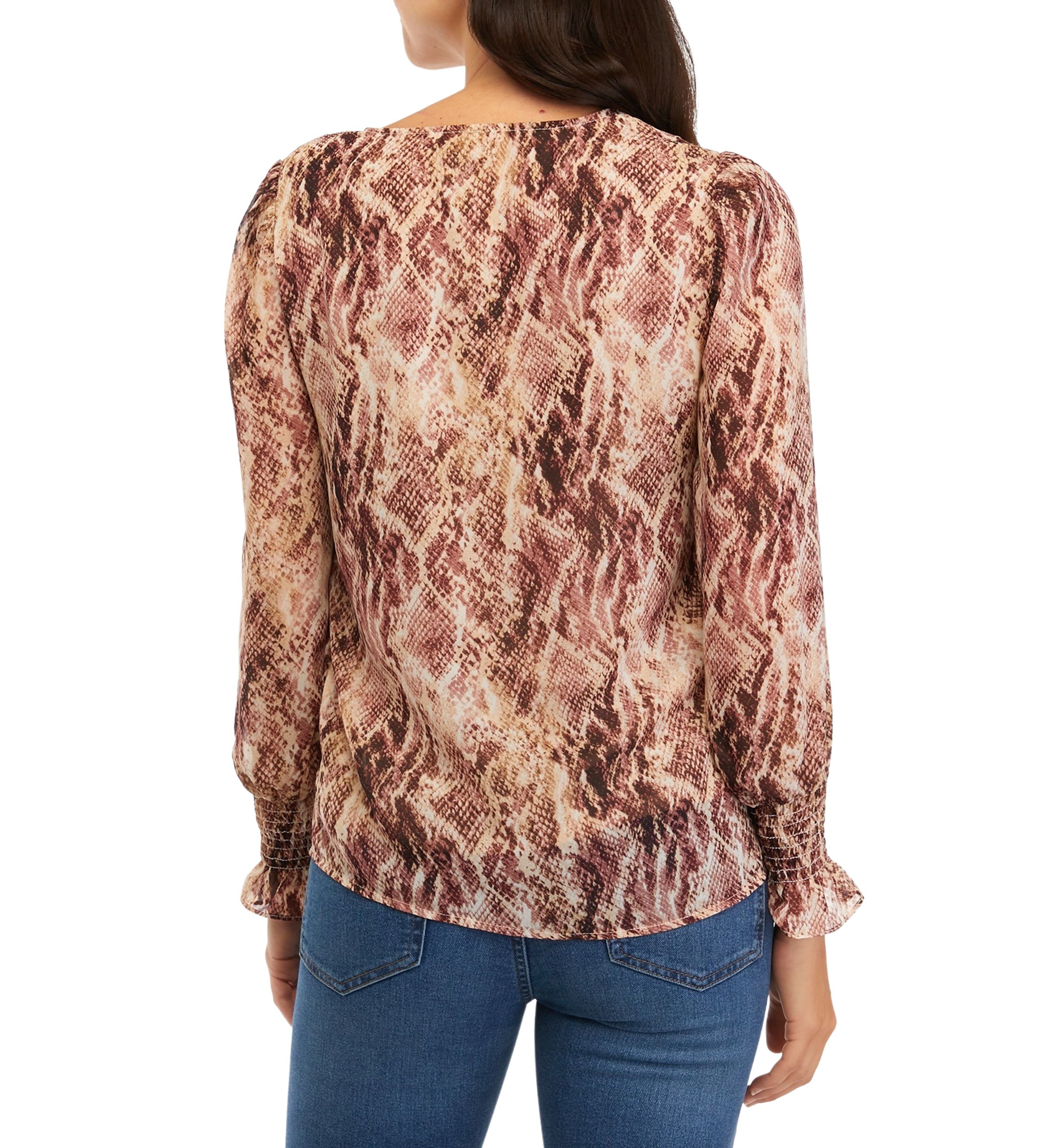Womens Printed Blouse with Smocked Sleeves
