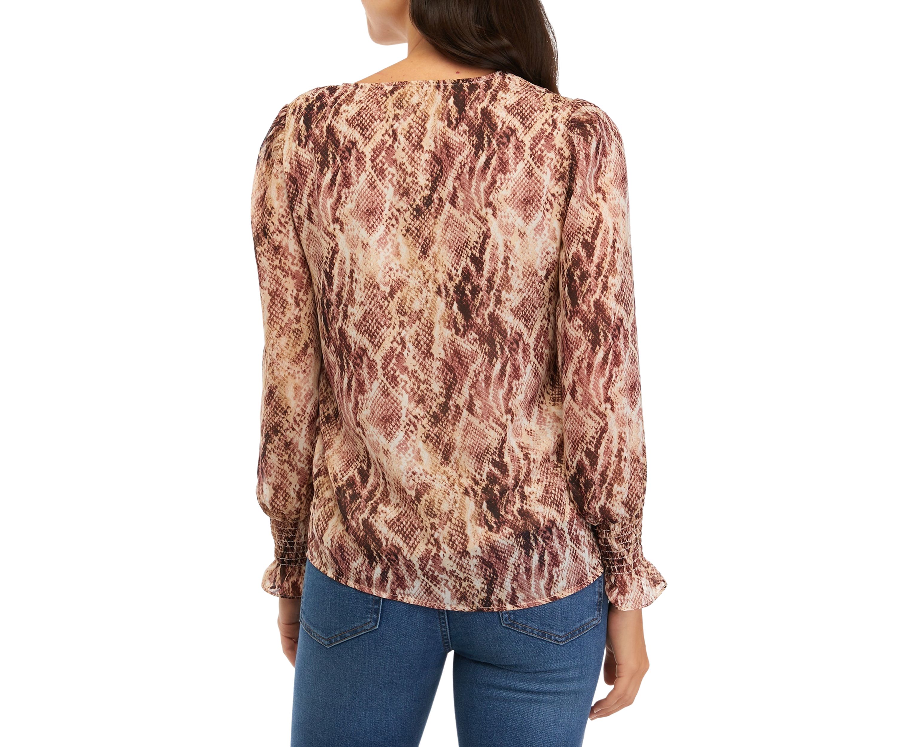 Womens Printed Blouse with Smocked Sleeves